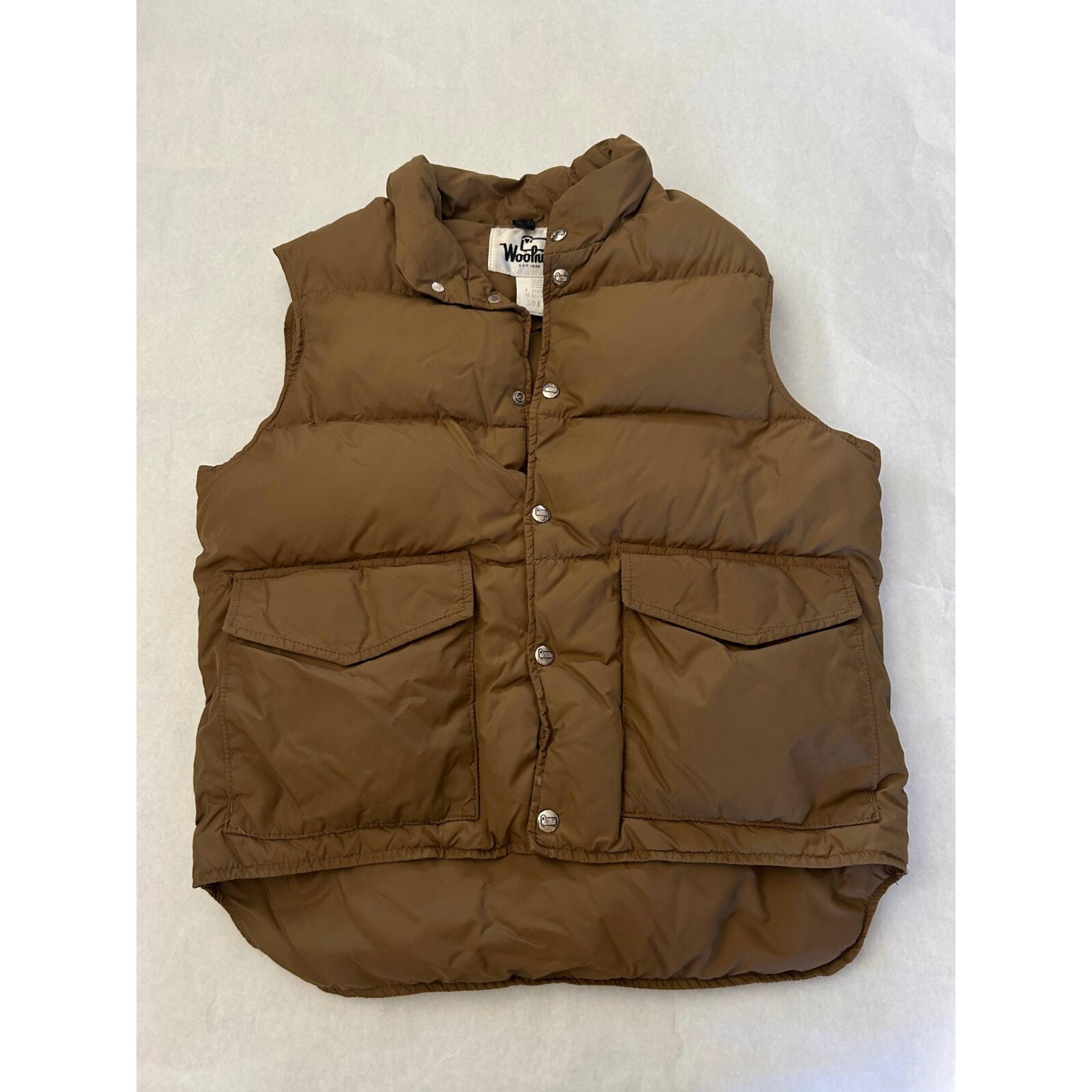 Woolrich Puffer Vest Mens M Brown Vintage Down Insulated Button Snap Quilted