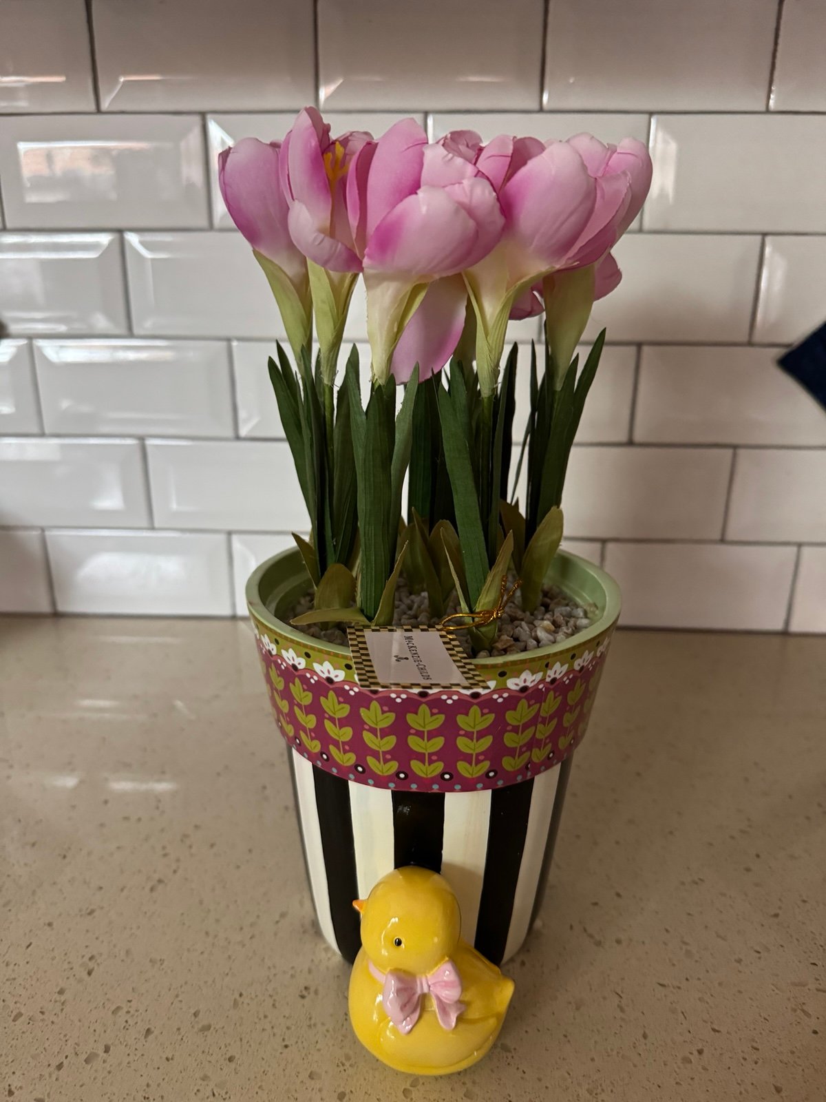 MacKenzie-Childs Calico Potted Crocus with Chick