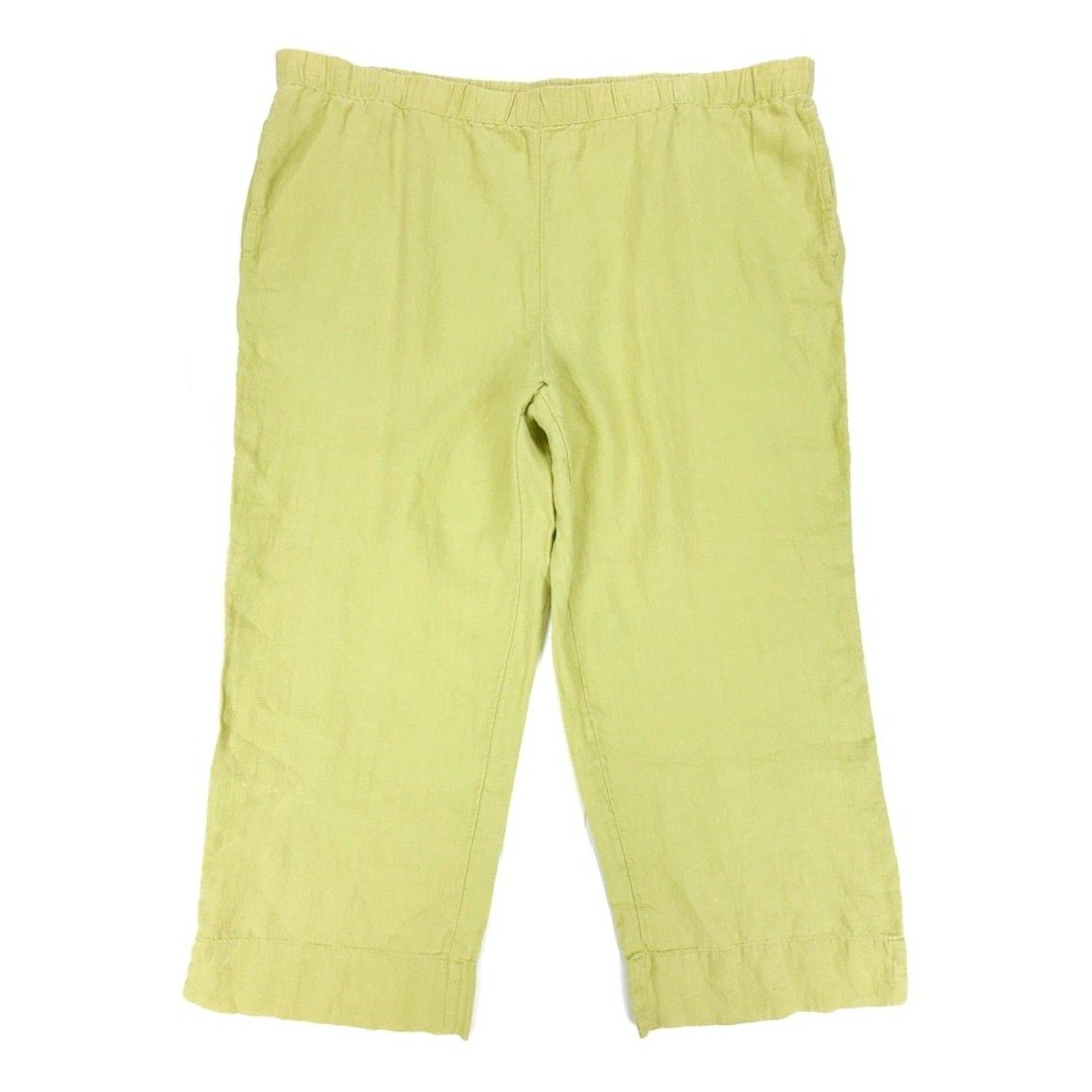 NWT J Jill 100% Linen Wide Leg Pull On Crop Culotte Pant Women Plus Size 1X Lime