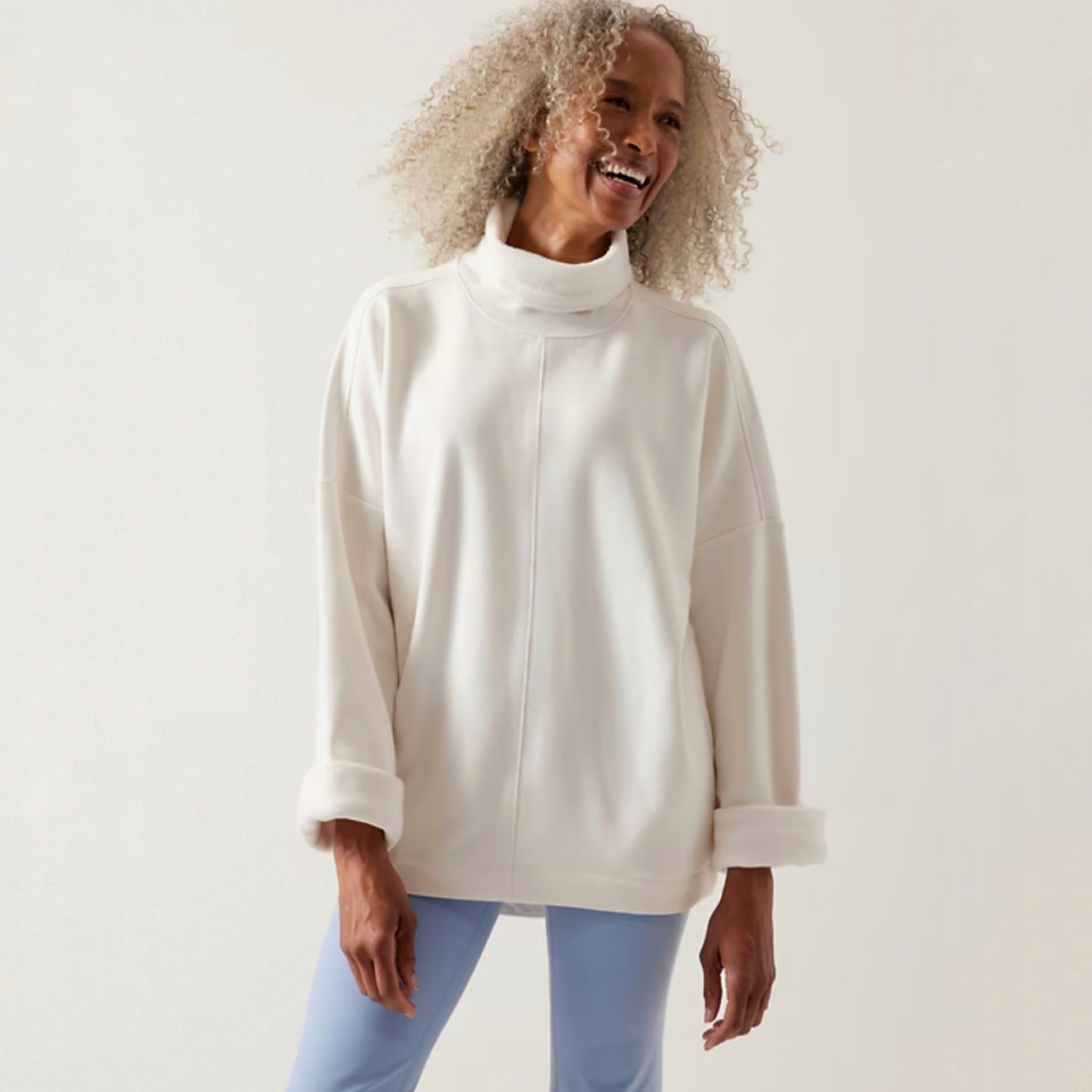 Athleta Cozy Karma Funnel Neck Pullover Sweatshirt in Magnolia White Size Medium