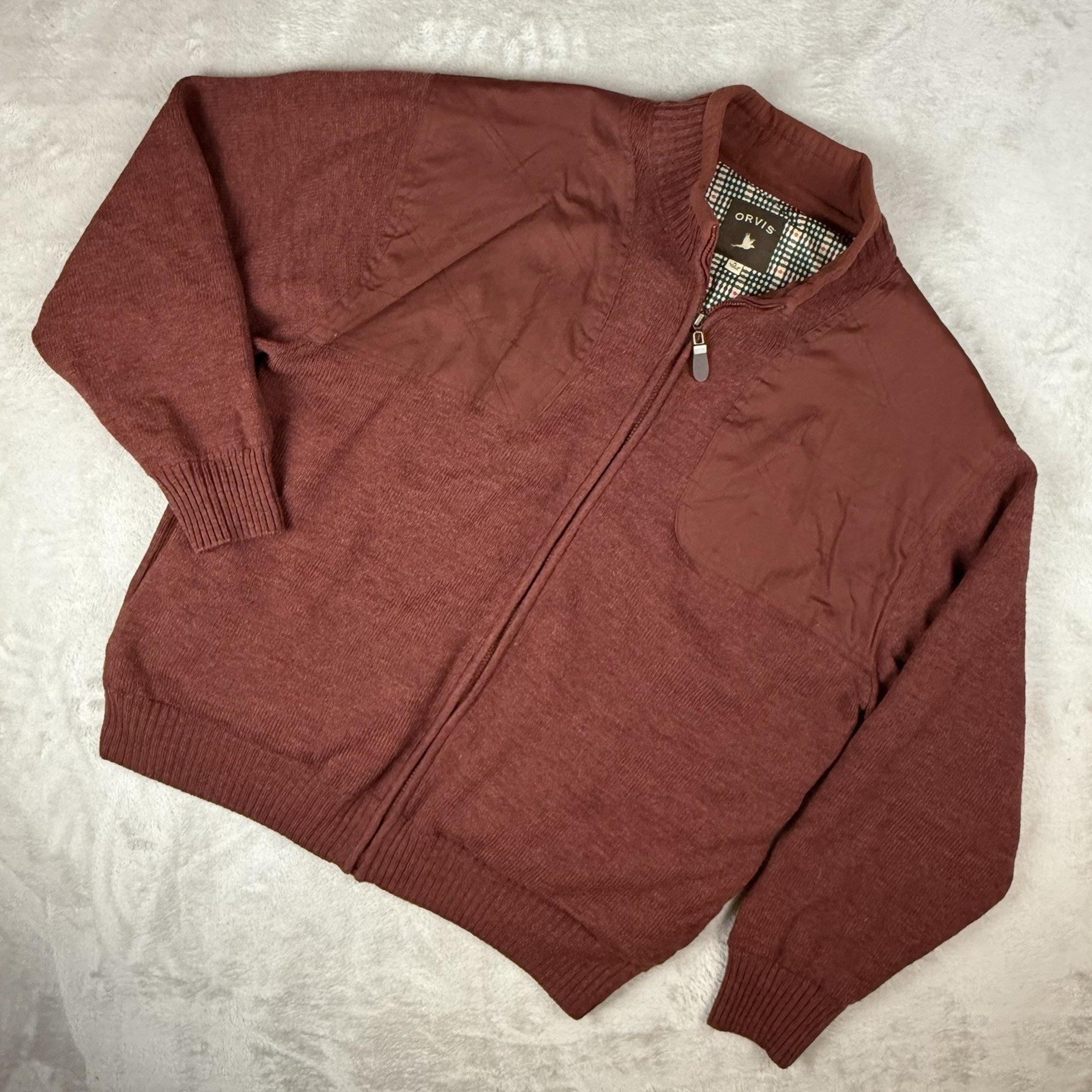 Orvis Jacket Mens XL Rust Shooting Wool Flannel Lined Bomber Hunting Hiking Zip