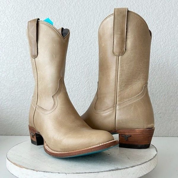 Lane PLAIN JANE Midi Boots Womens Cowboy Booties 8 Western Tan Leather Short
