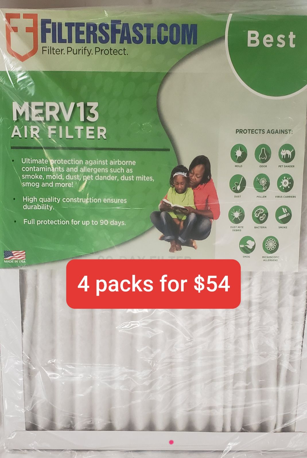 FiltersFast 1 Merv 13 Air Filters 4pack