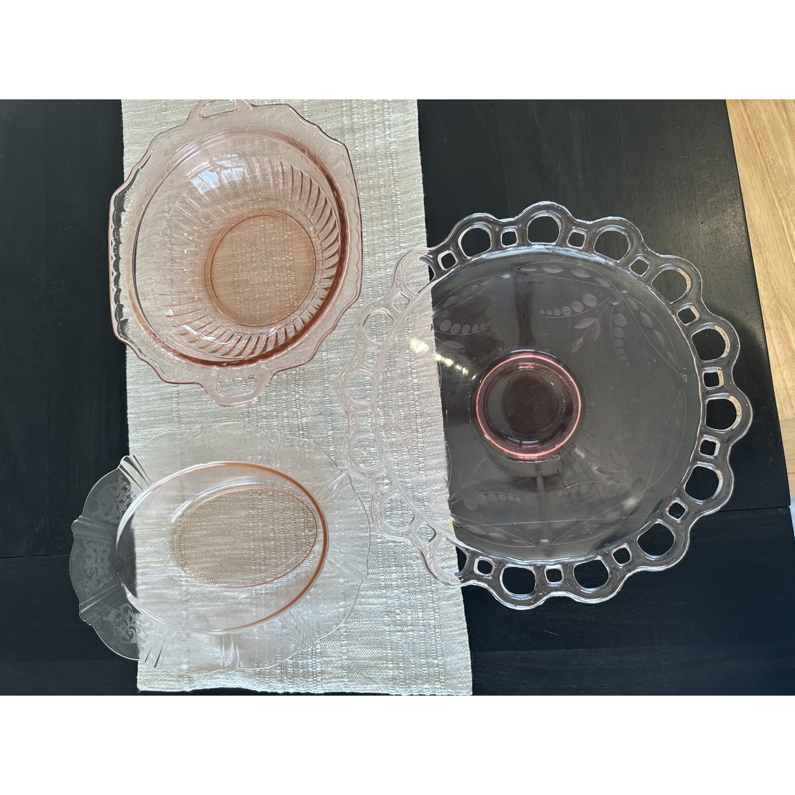 Pink Depression Glass Lot Of 2 Bowls 1 Platter Measurements In Photos