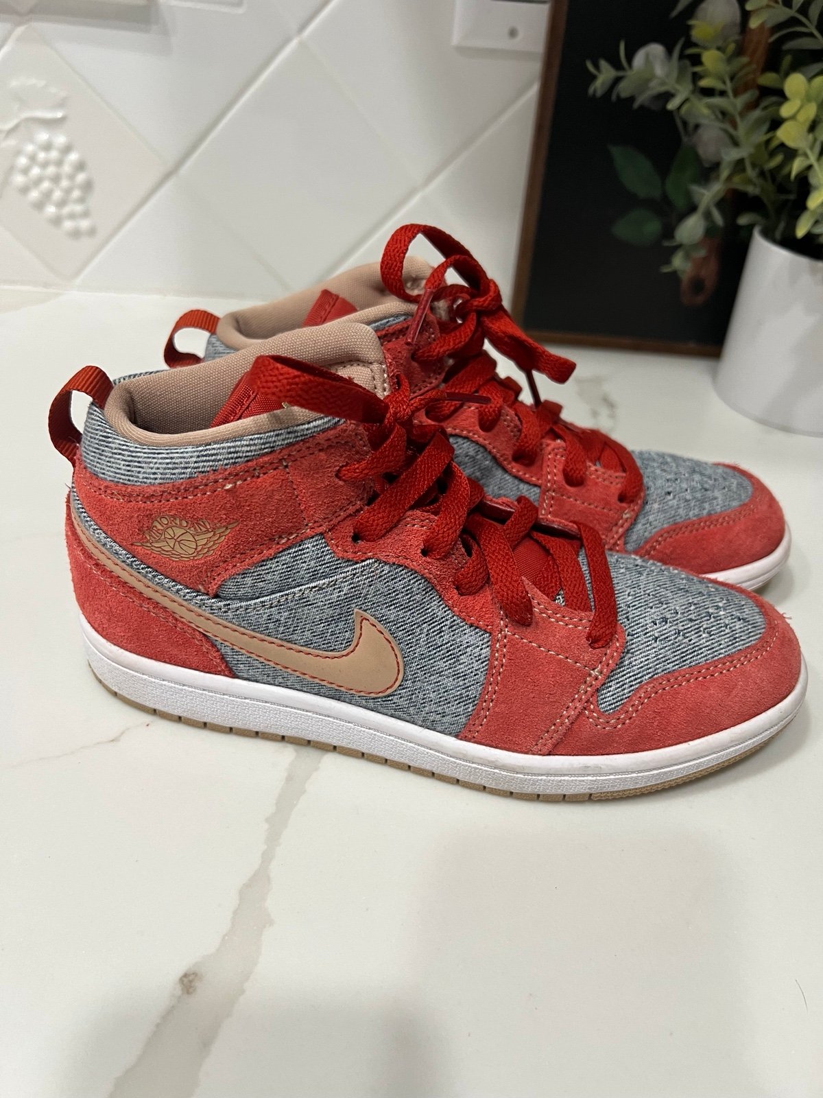 Size 3Y - Air Jordan 1 Mid SE Denim Red Brand OG DM4383-600