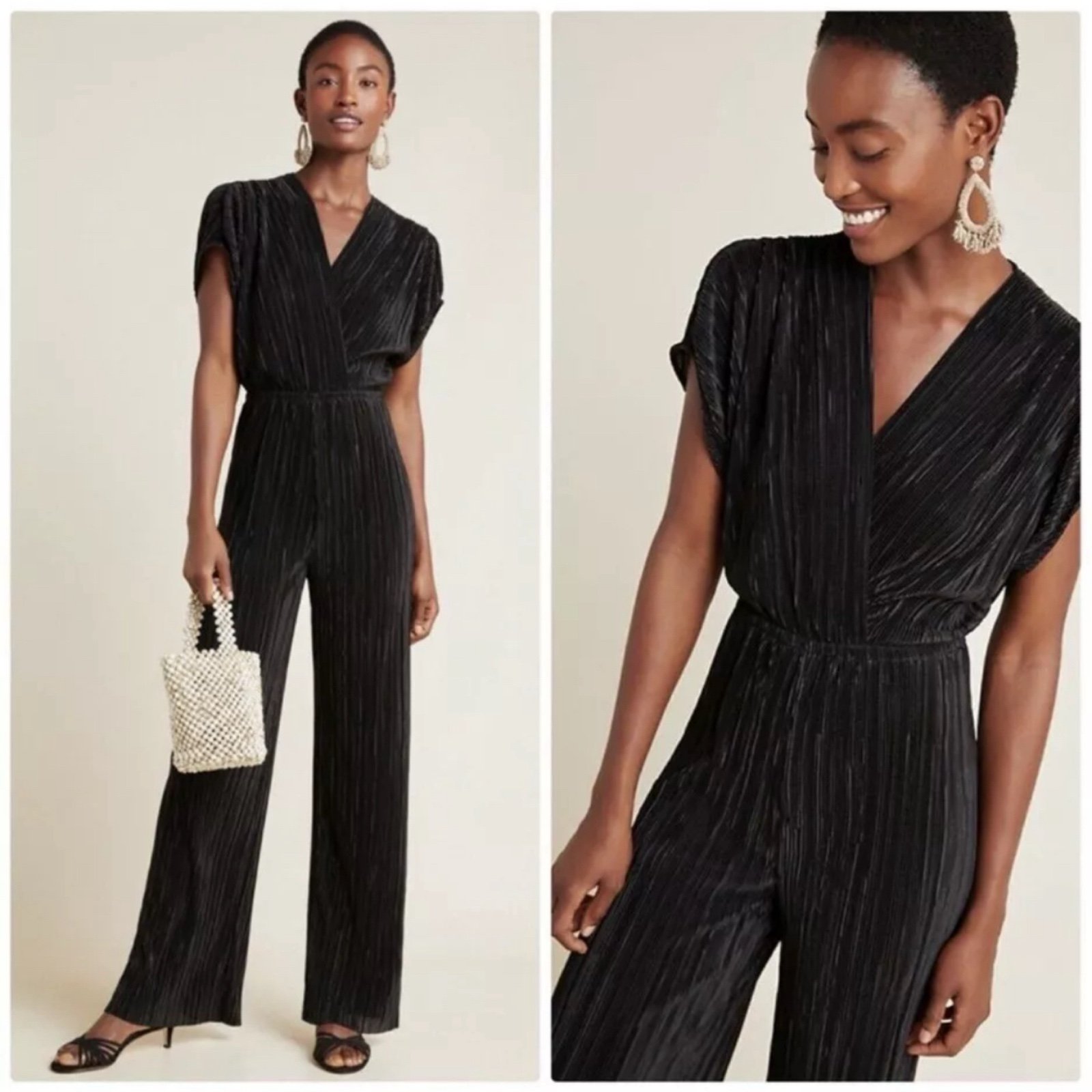 Anthropologie Pleated Metallic Jumpsuit Size 3X