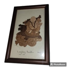 Vintage Laughing Buddha Frame 5X7 symbols of wealth Wooden Picture CS0006-134