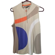 Jamie Sadock Womens L Tan Sleeveless 1/4 Zip Golf Polo Shirt Pullover Athletic