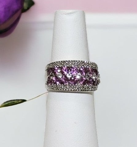 Pink amethyst and white topaz ring
