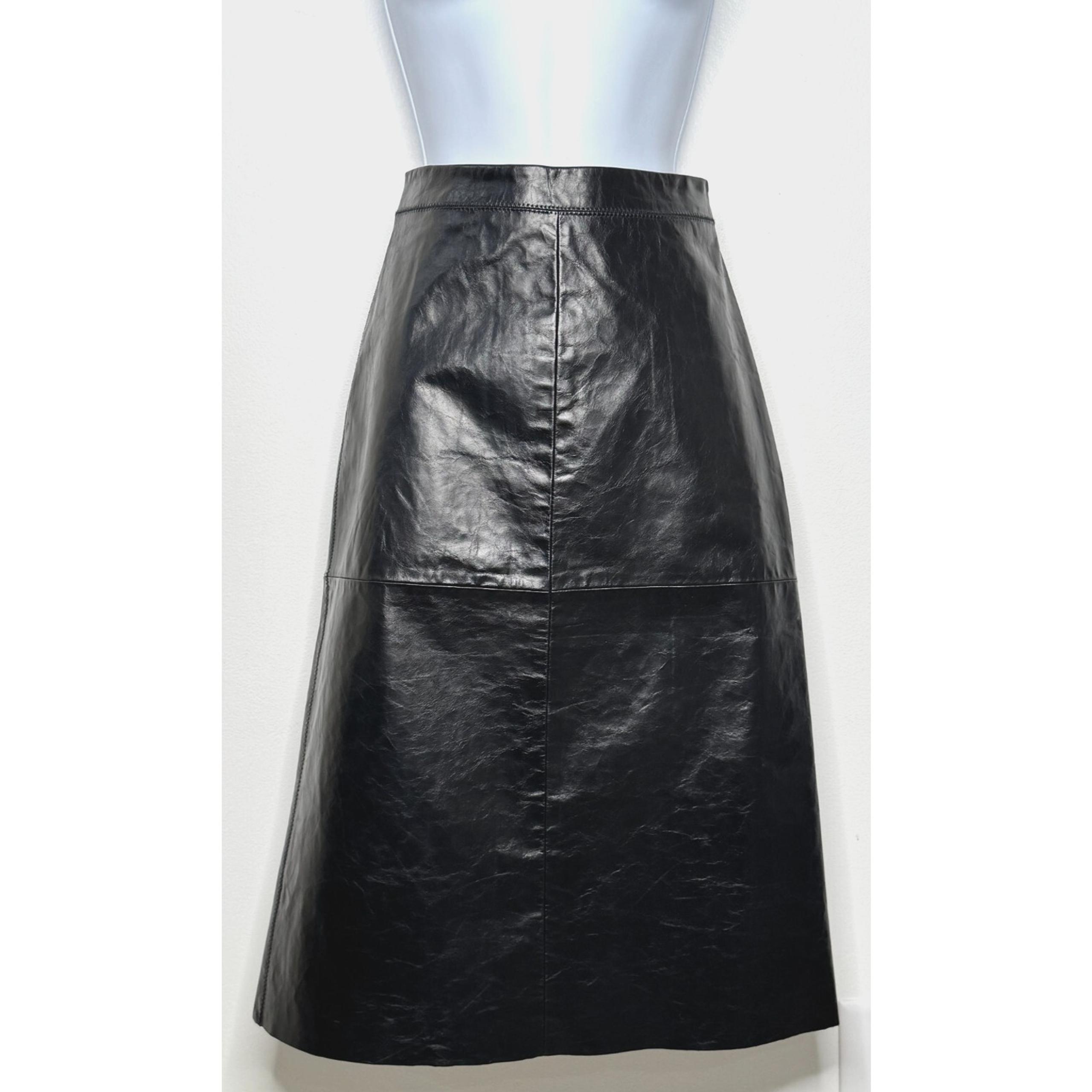 VTG Y2K Gap Leather Skirt Sz 0 Black Midi A-Line Zip Deadstock Grunge Punk NWT
