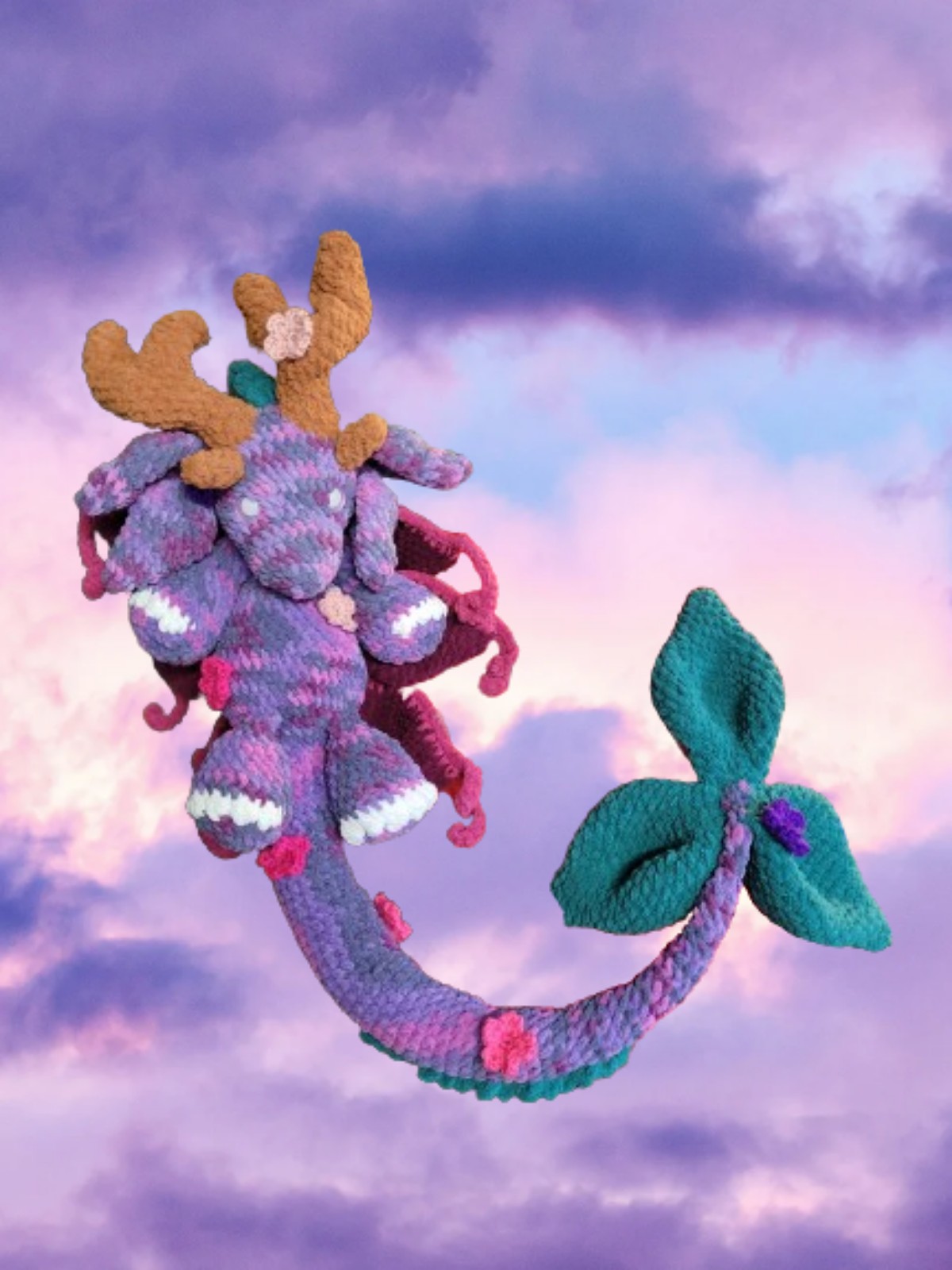 Crocheted spring fairy dragon plushie