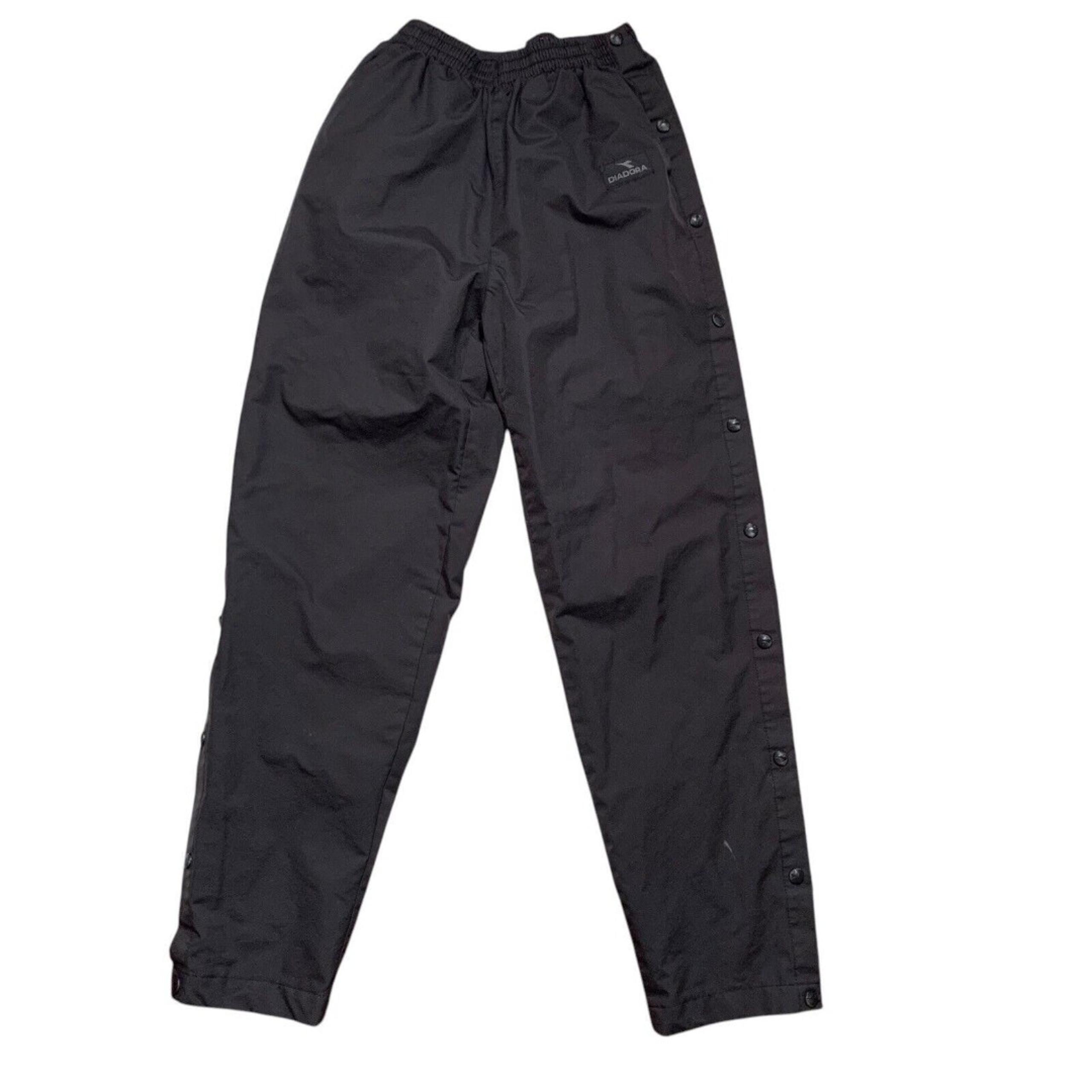 Vtg Diadora Track Pants Snap Button Sides Cross Country Black Pants Men’s Sz S