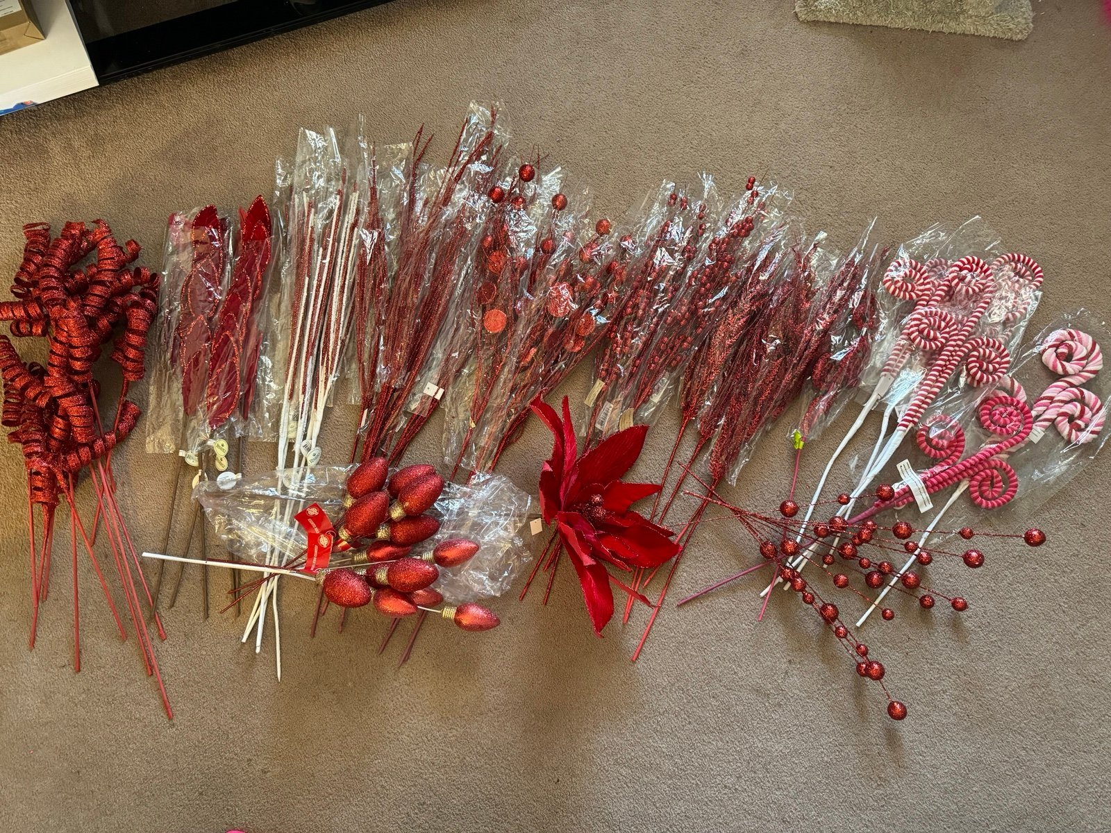 Lot of 38 red picks/stems for wreaths, craft projects, and arrangements