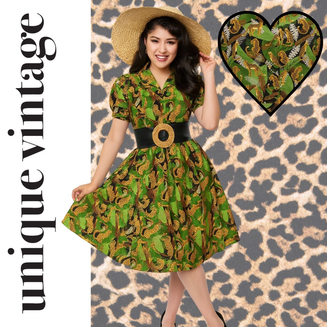 Unique Vintage Magnolia Place Black Jungle Mona Swing Dress,  NWT!