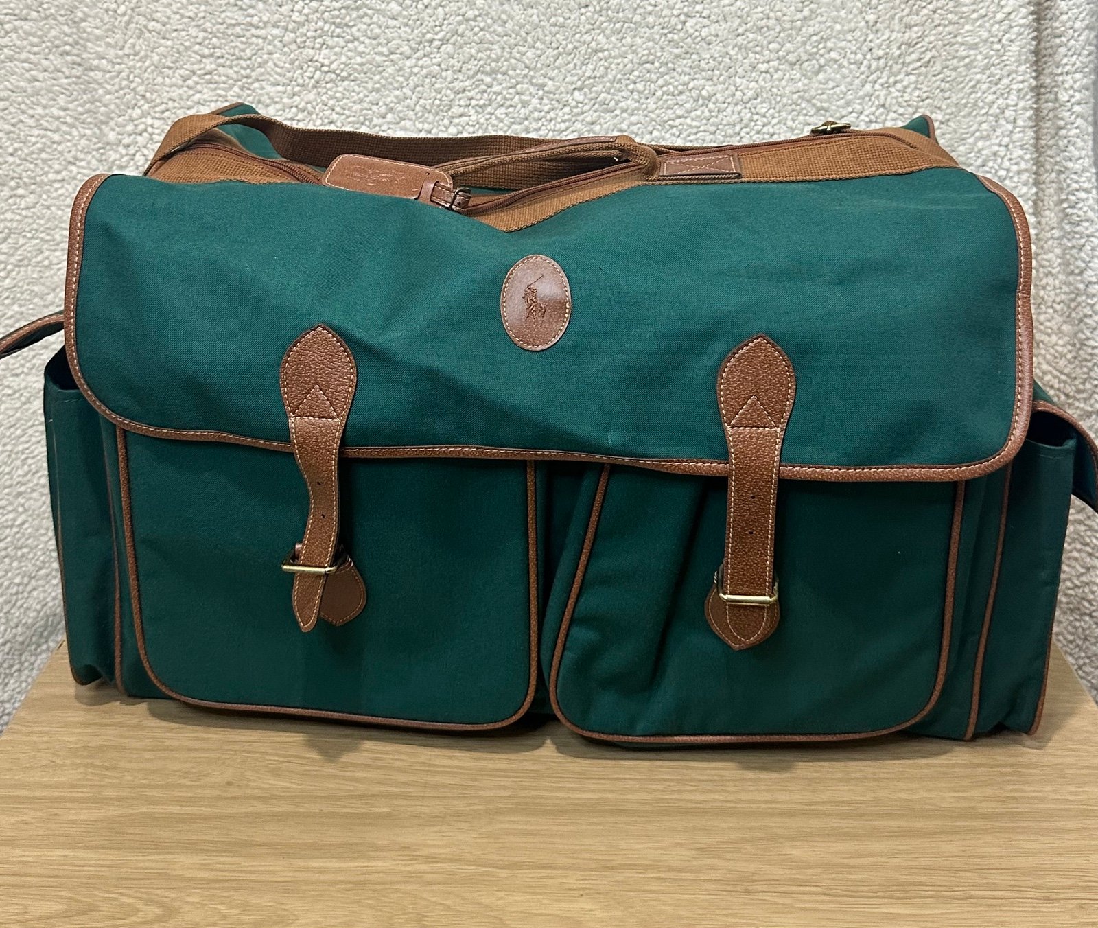 Vintage Ralph Lauren Hunter Green Duffle Bag, Very Clean, 4 Working Pockets.