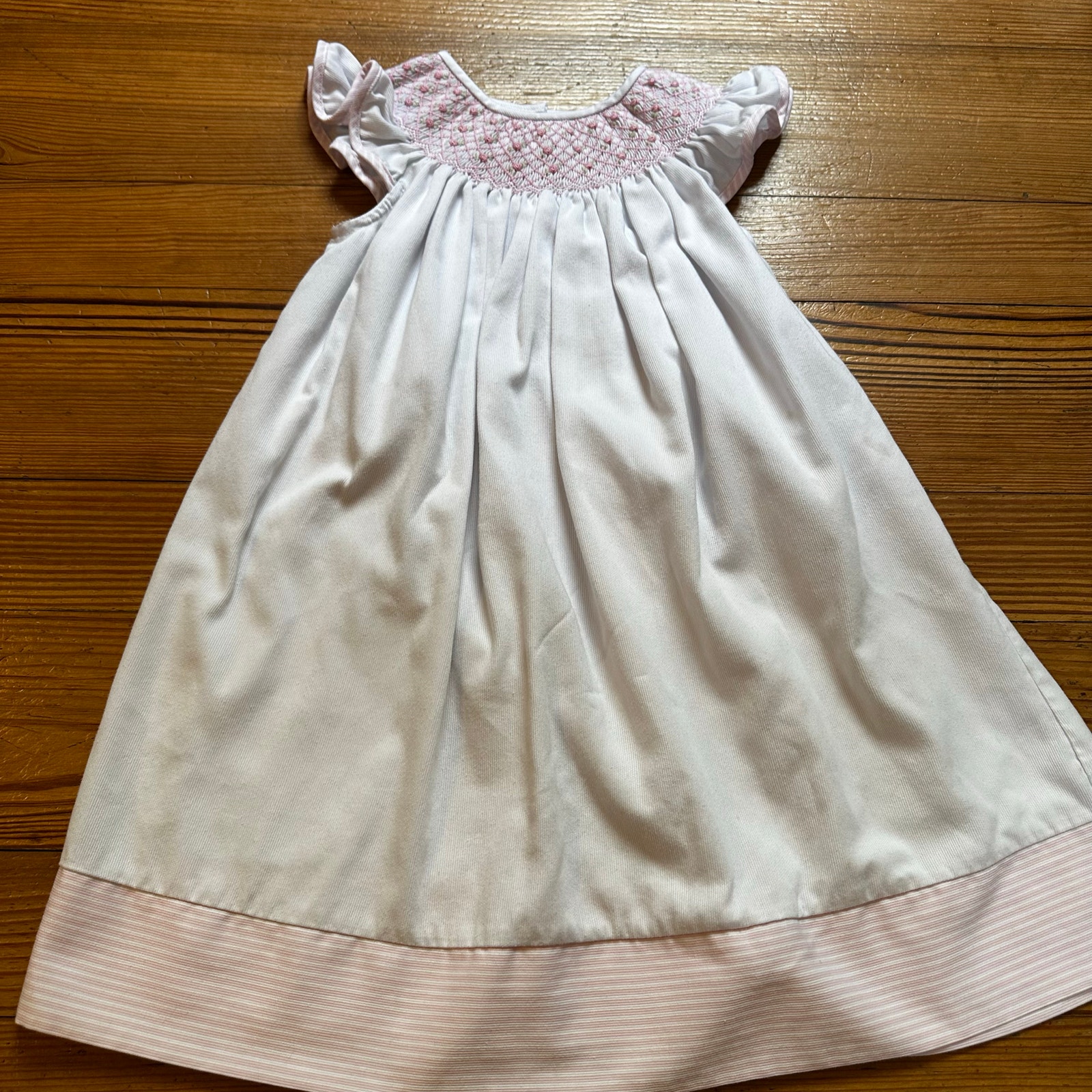 White pink floral smocked ruffle cap sleeve midi dress SIZE 2T