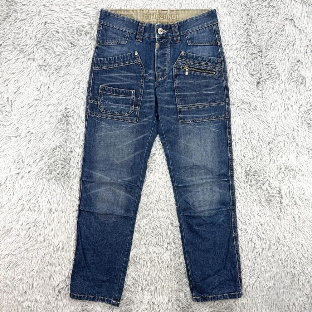 Timezone Jeans Men's 31x30.75 VTG Y2K Clay TZ Whiskering Button Fly Germany