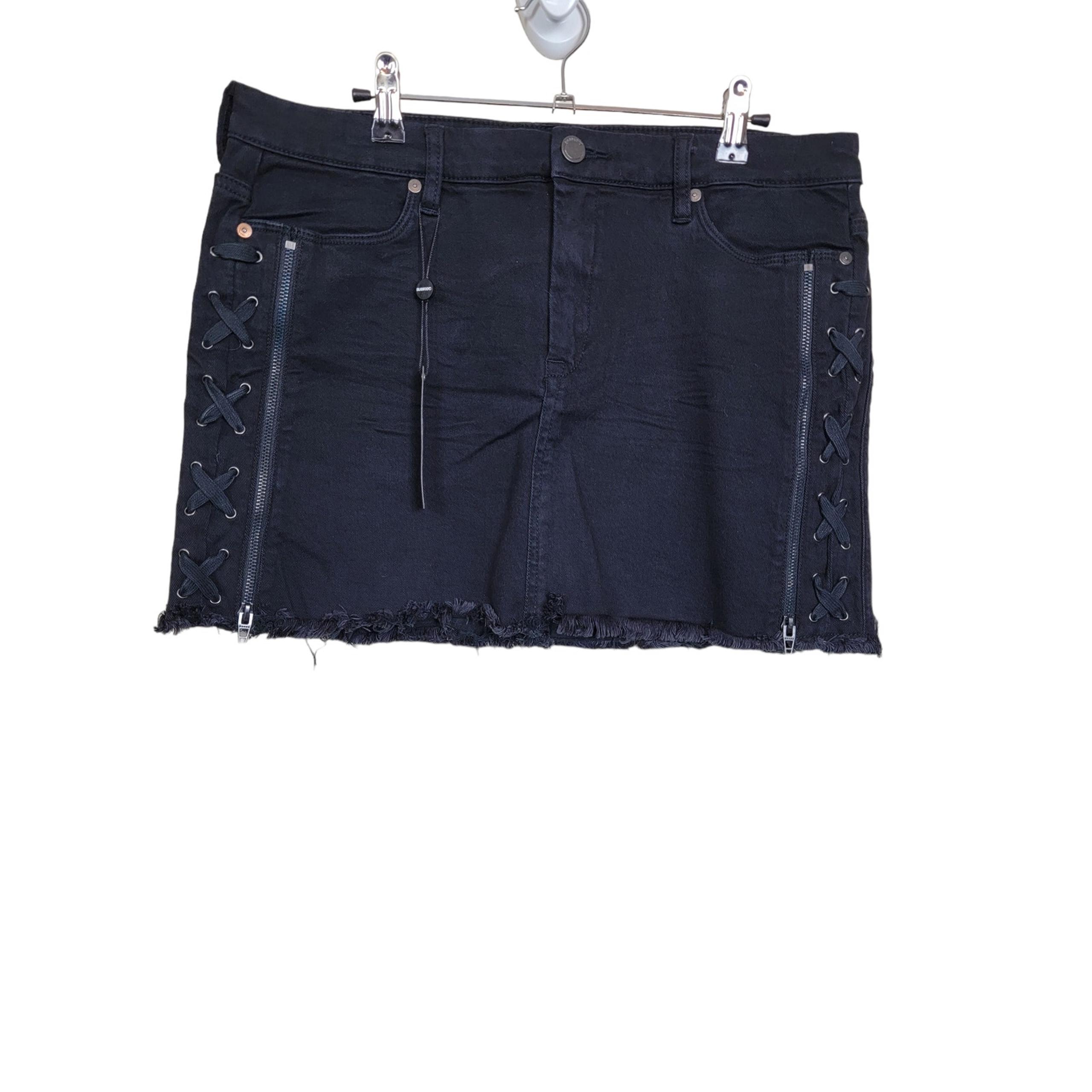 Blank NYC NEW  Women’s Mini Denim Skirt Lace Up Slit Raw Hem Black Size 31
