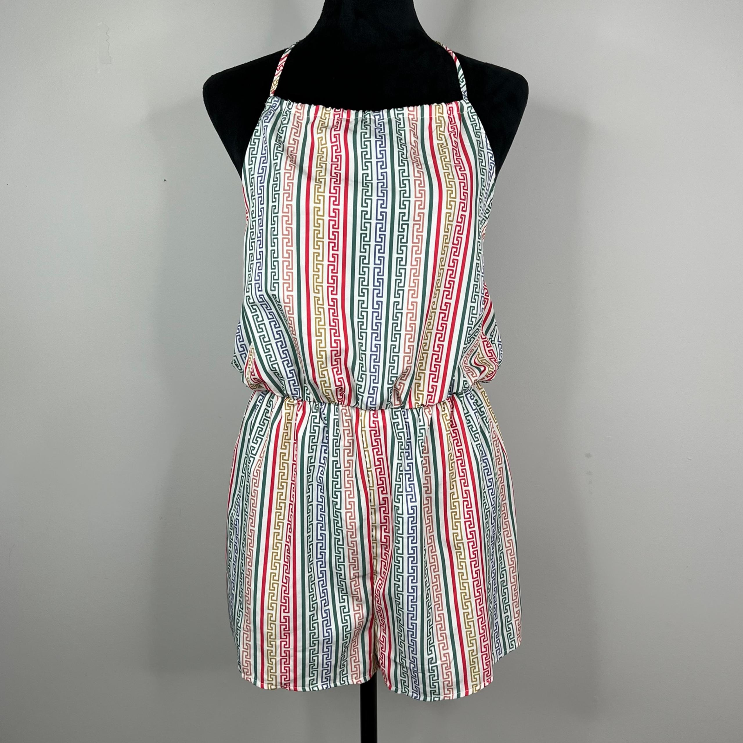 Shein X Adriana Franco Womens Geo Print Backless Halter Romper Size Large EUC