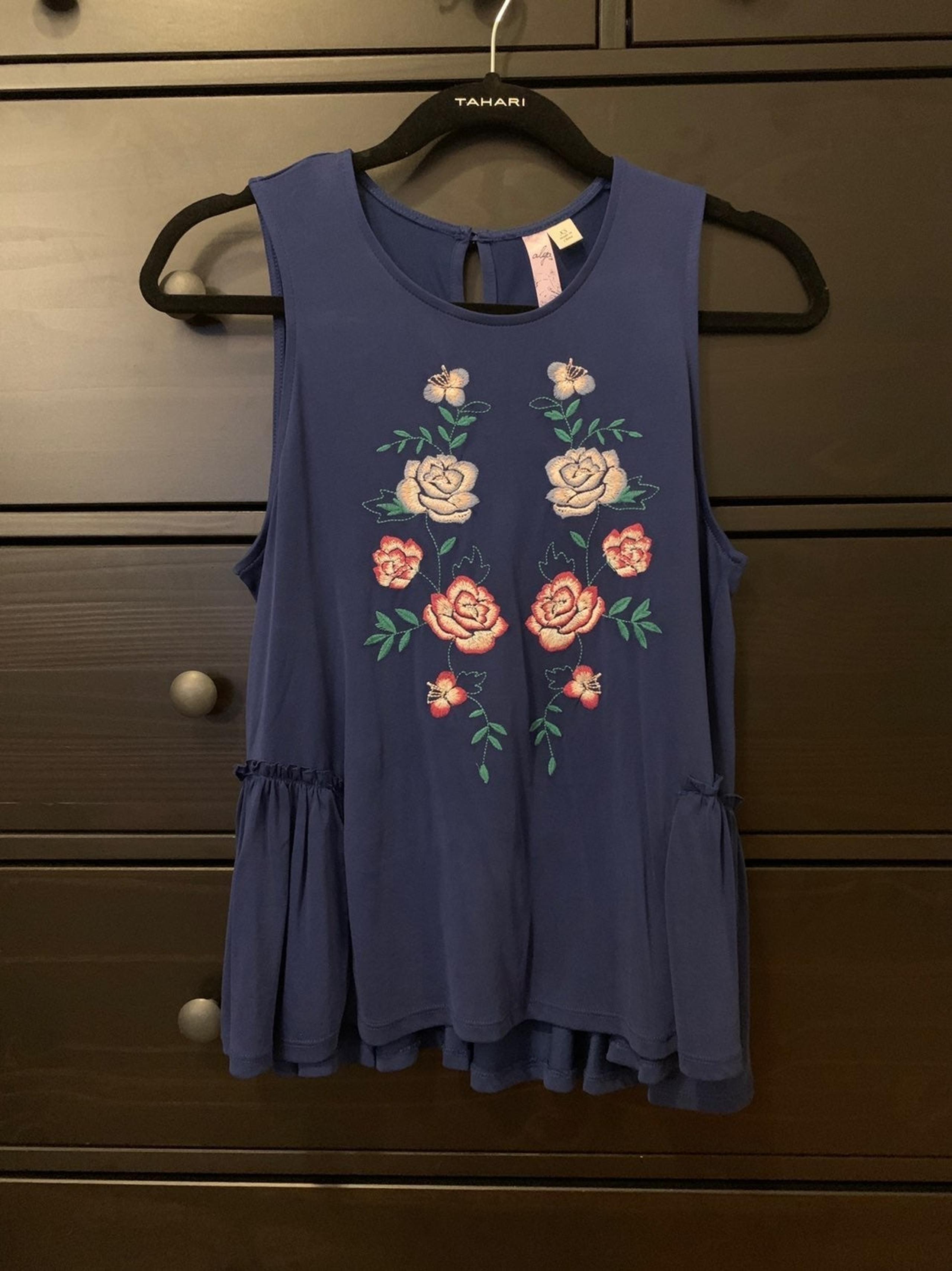 Francesca's blue tank with embroidery