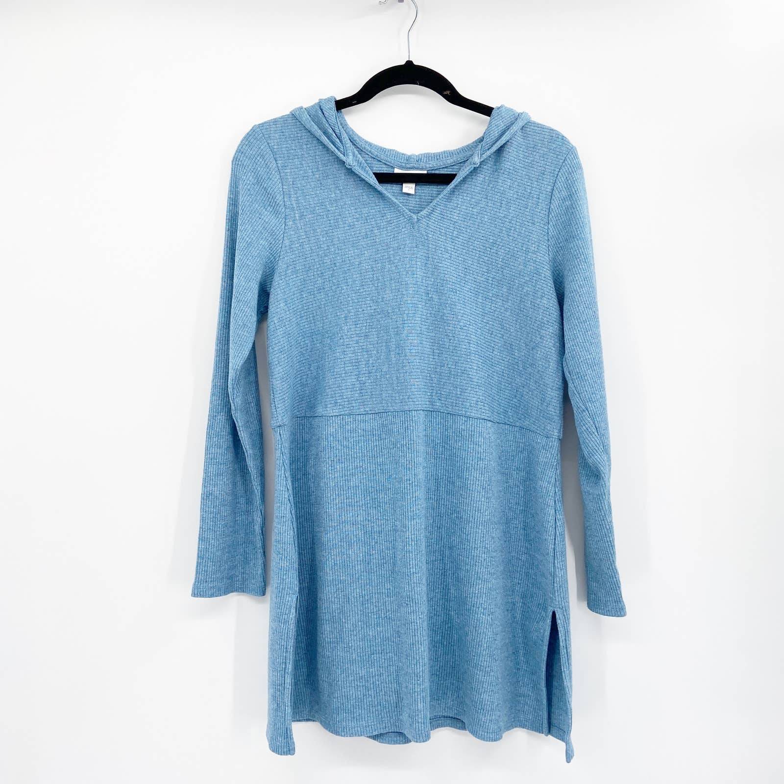 J. Jill Blue Hooded Ribbed Knit Tunic Sweater Size S