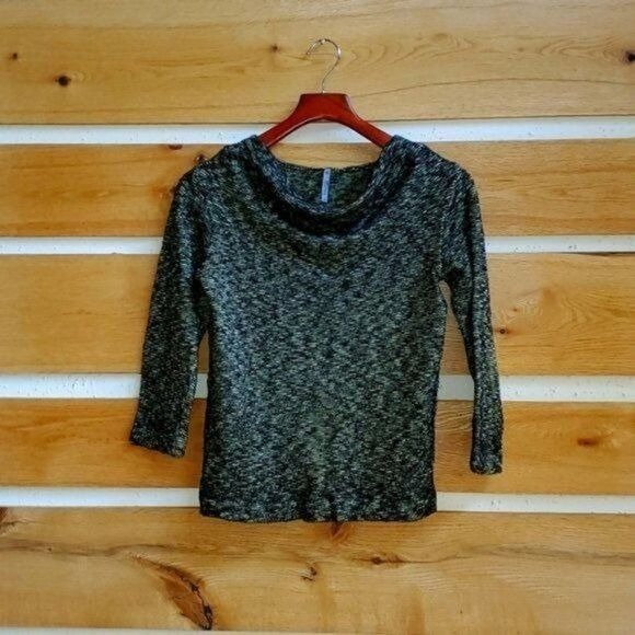 Blue Canoe Organic Green & Black Tweed Scoop Neck Sz S Sweater