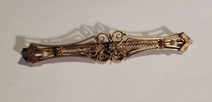 Vintage 10k yellow gold bar brooch pin