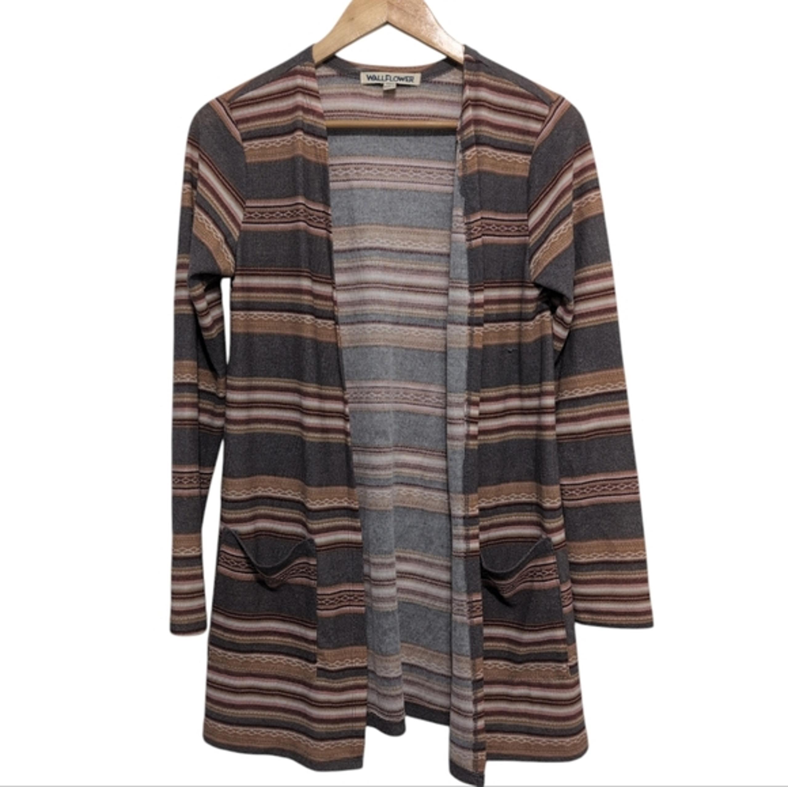 Wallflower Women's Striped Brown and Gray Cardigan Sweater size Medium