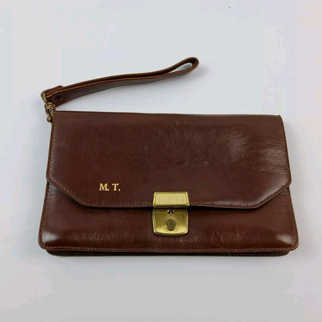 Gary's Of California Brown Leather Clutch Envelope Bag Wallet Wristlet