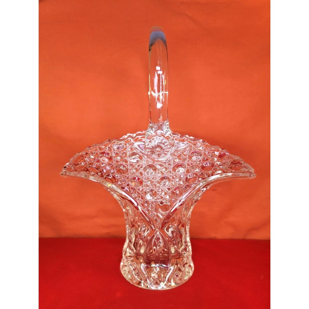 Brides Glass Basket Vase 13'' Vintage Daisy & Button Pattern LESmith Centerpiece