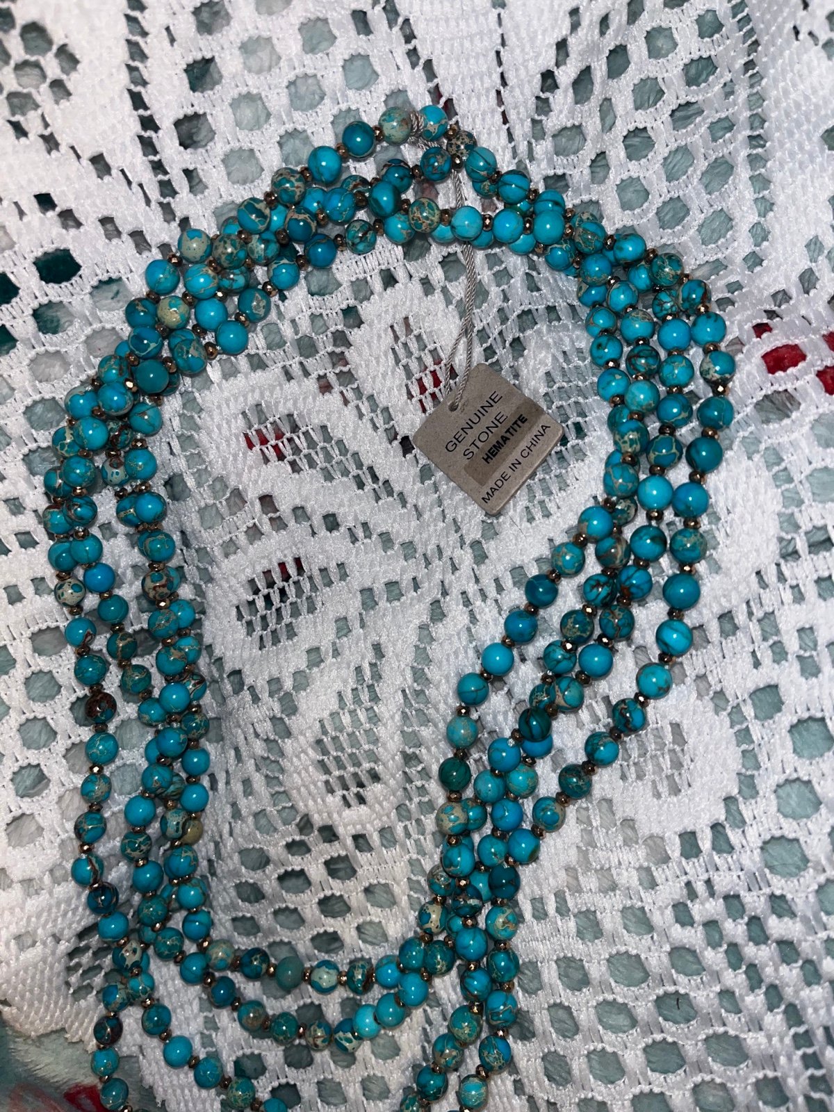 hematite crystal long beaded necklace