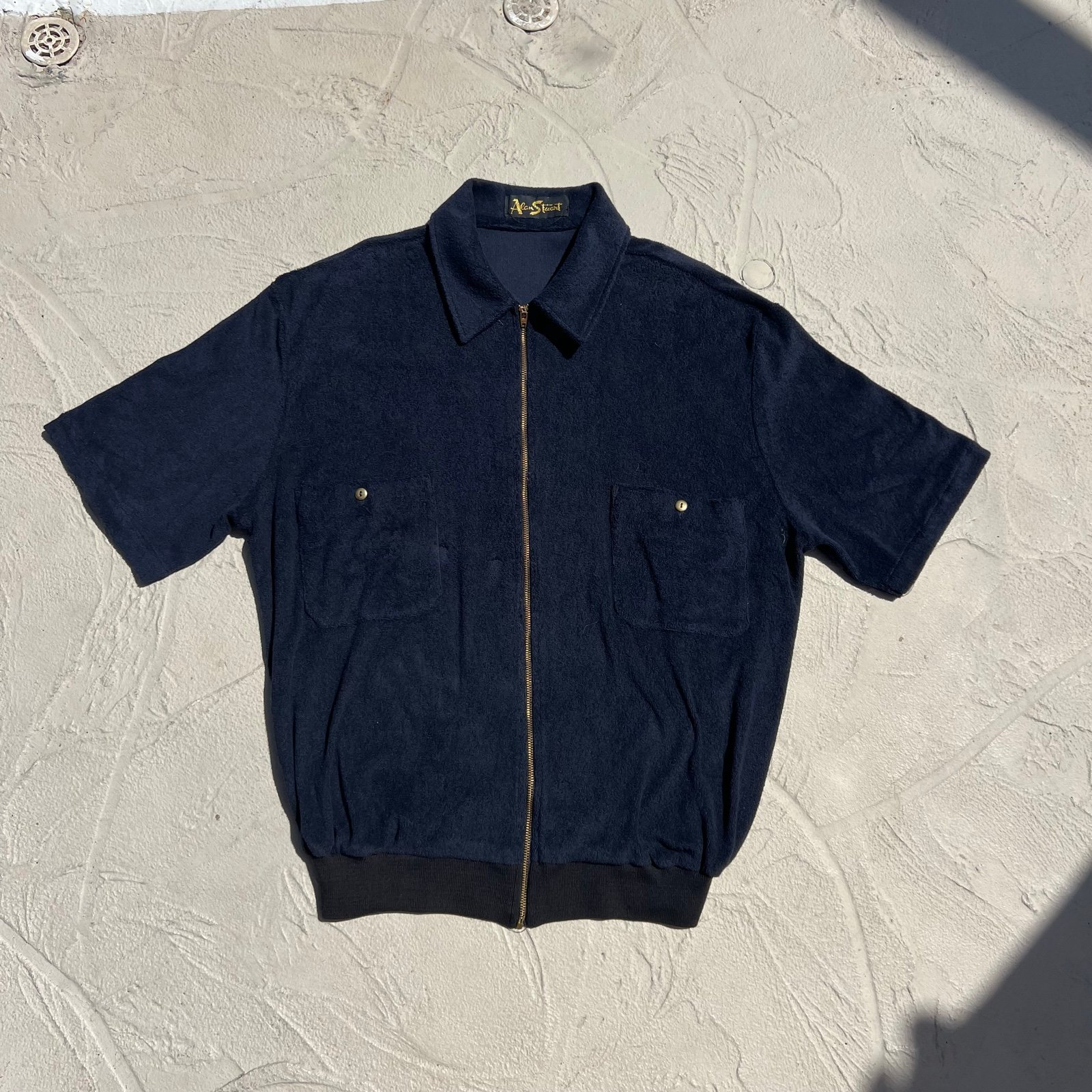 Vintage 80 Terry cloth cotton zip up polo shirt