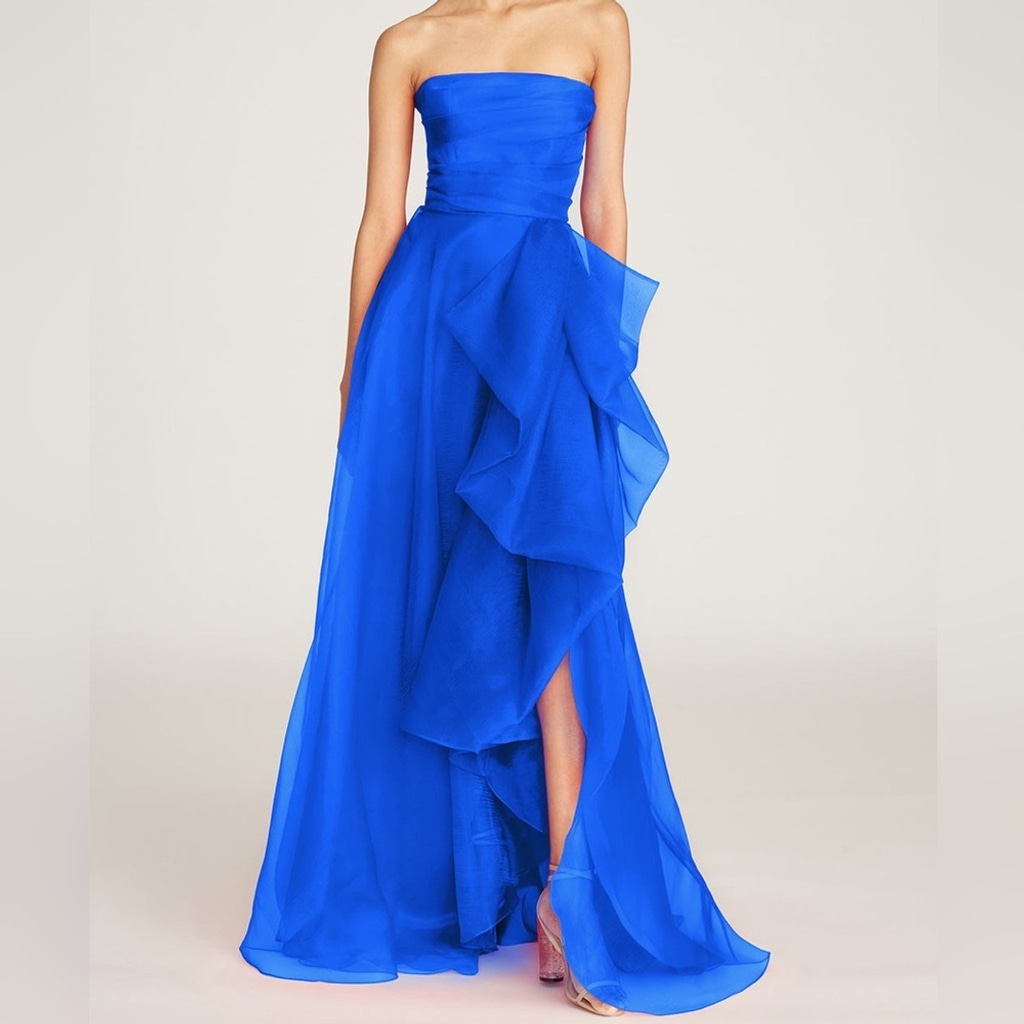 NWT Theia Teresa Strapless Draped Gown maxi dress brilliant blue size 8