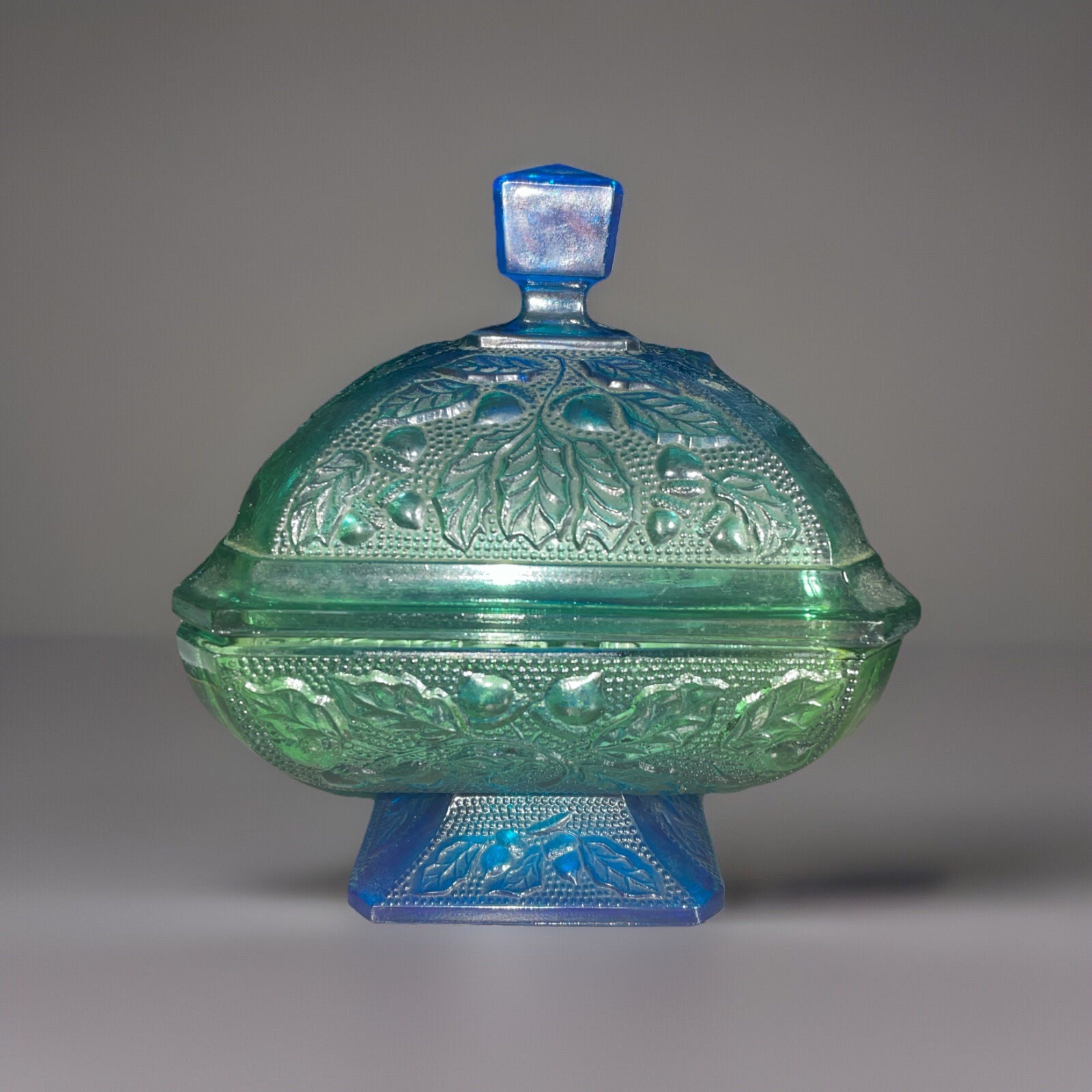 VTG✨ 60's Jeanette Blue/Green Sq Pedestal Candy Dish (Slight Discoloration)