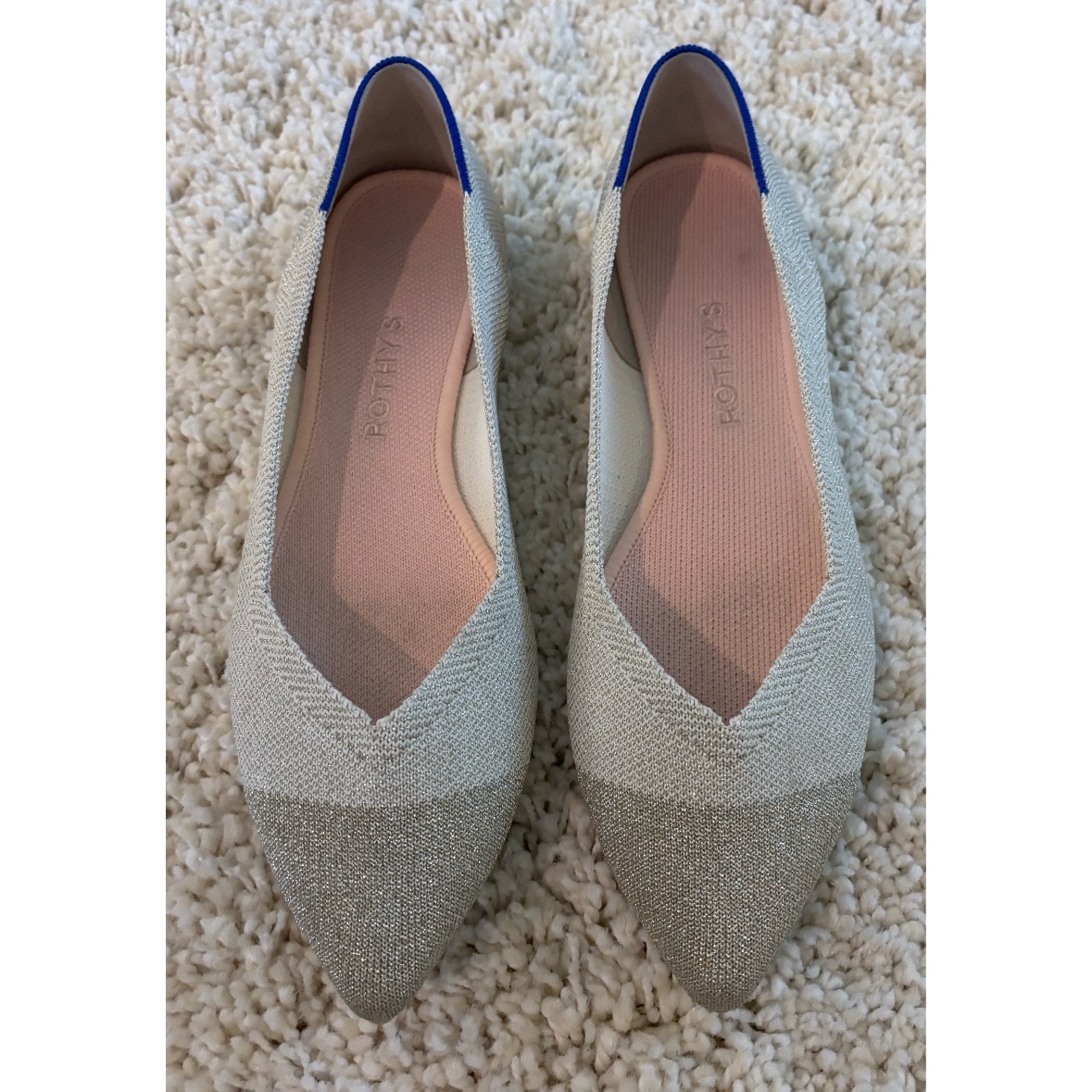 Rothy's Diamond Metallic Silver Gray Ballet Flats Shoes Size Women's 10