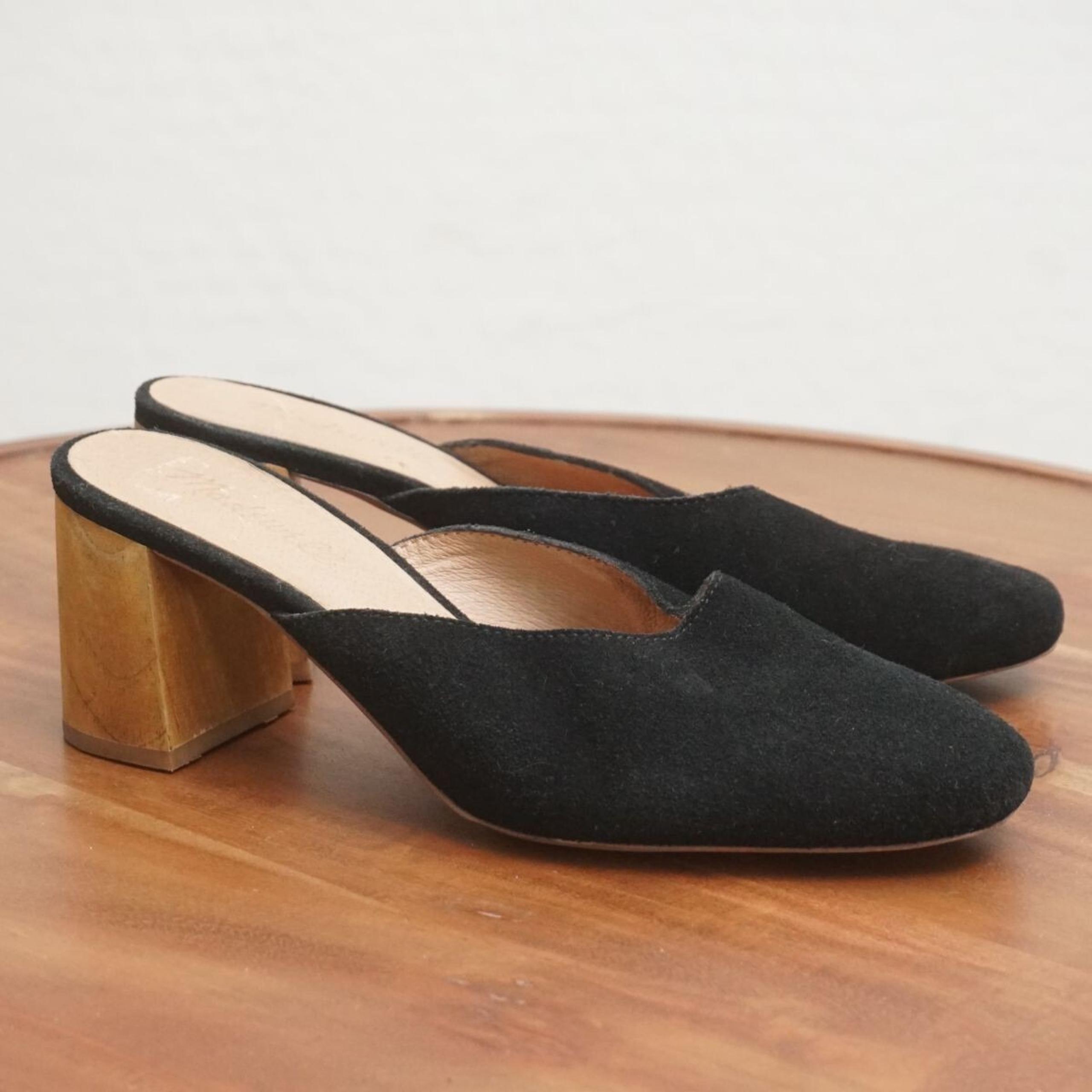 Madewell Womens Miya Black Suede Heeled Mule Shoes Size 7 Wood Heel