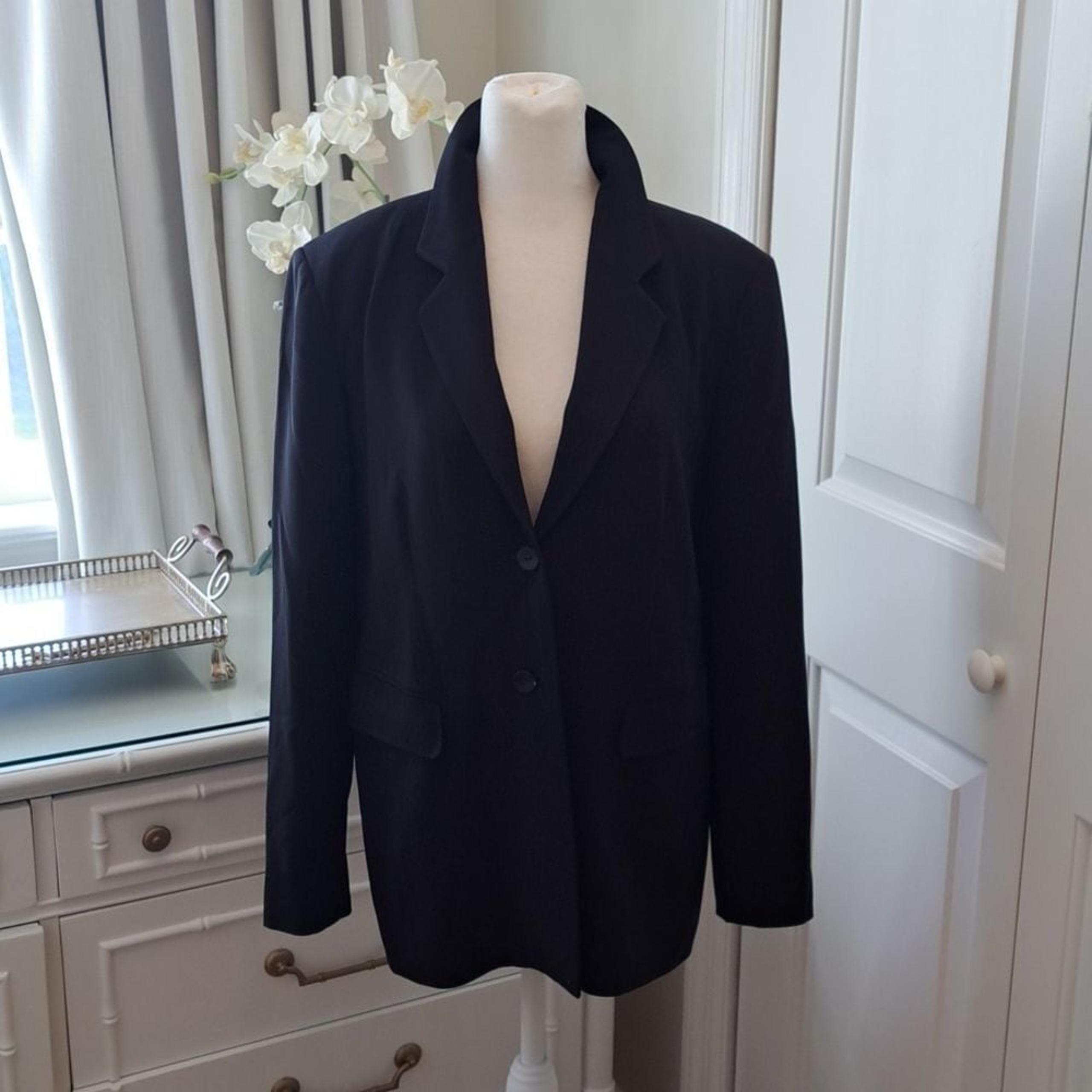 Talbots Women's Black Lined Long Blazer/Jacket Lightweight Double Button Front 8
