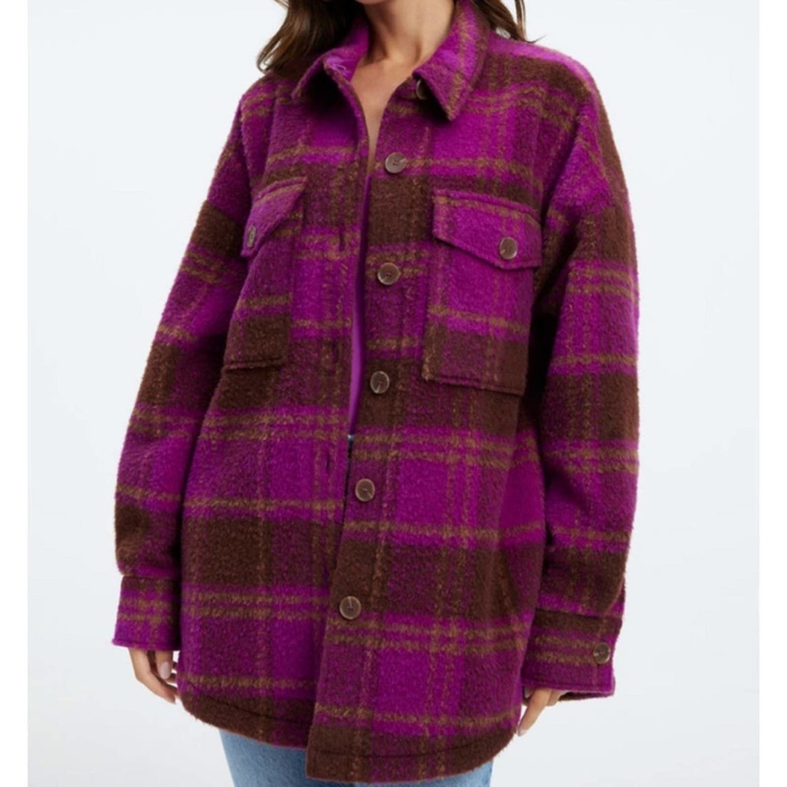 NWT Good American wool Blend Plaid Shacket Shirt Jacket Size Small Medium S M