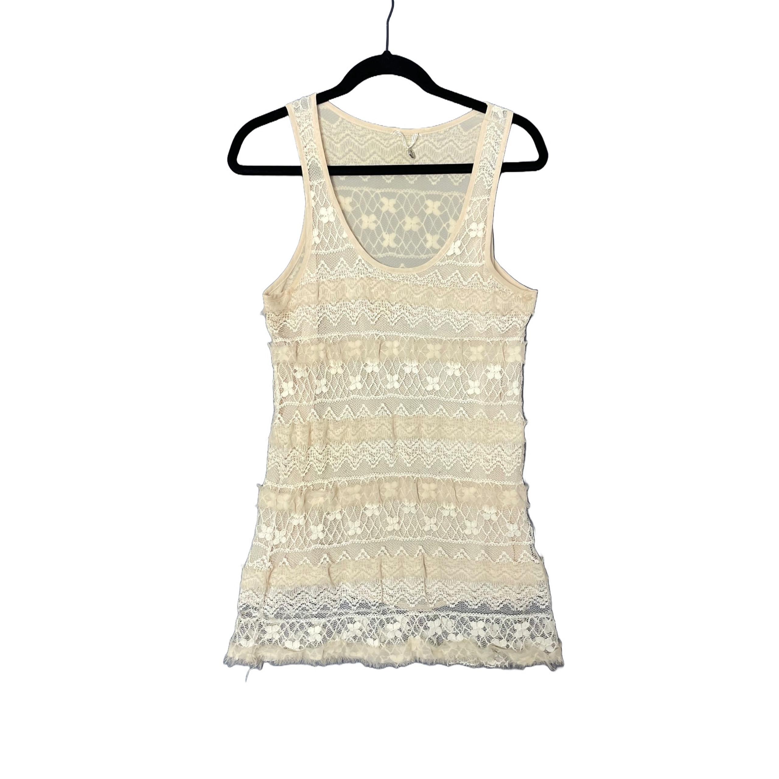 Robin K. Tiered Lace Sleeveless Tank Top Shirt Size XL Romantic Y2K Sheer