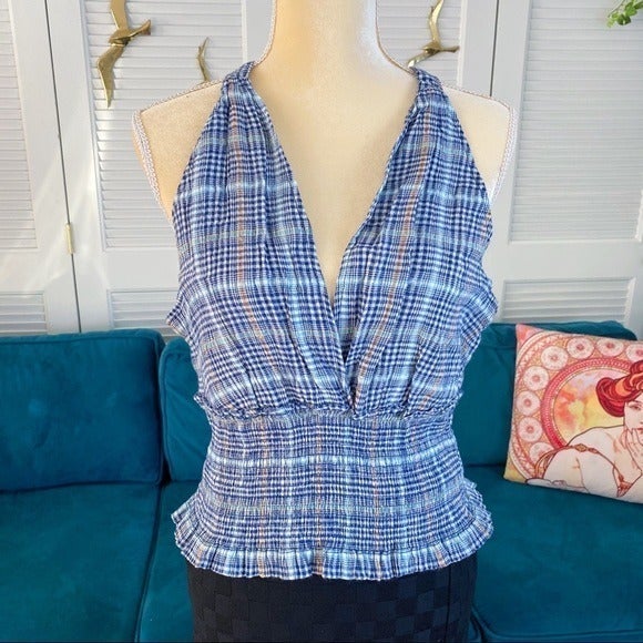 special offer Pilcro | Anthropologie Jessie Summer Large Smocked Tank Plaid Blue Top Halter Women special offer Pilcro | Anthropologie Jessie Summer Large Smocked Tank Plaid Blue Top Halter Women