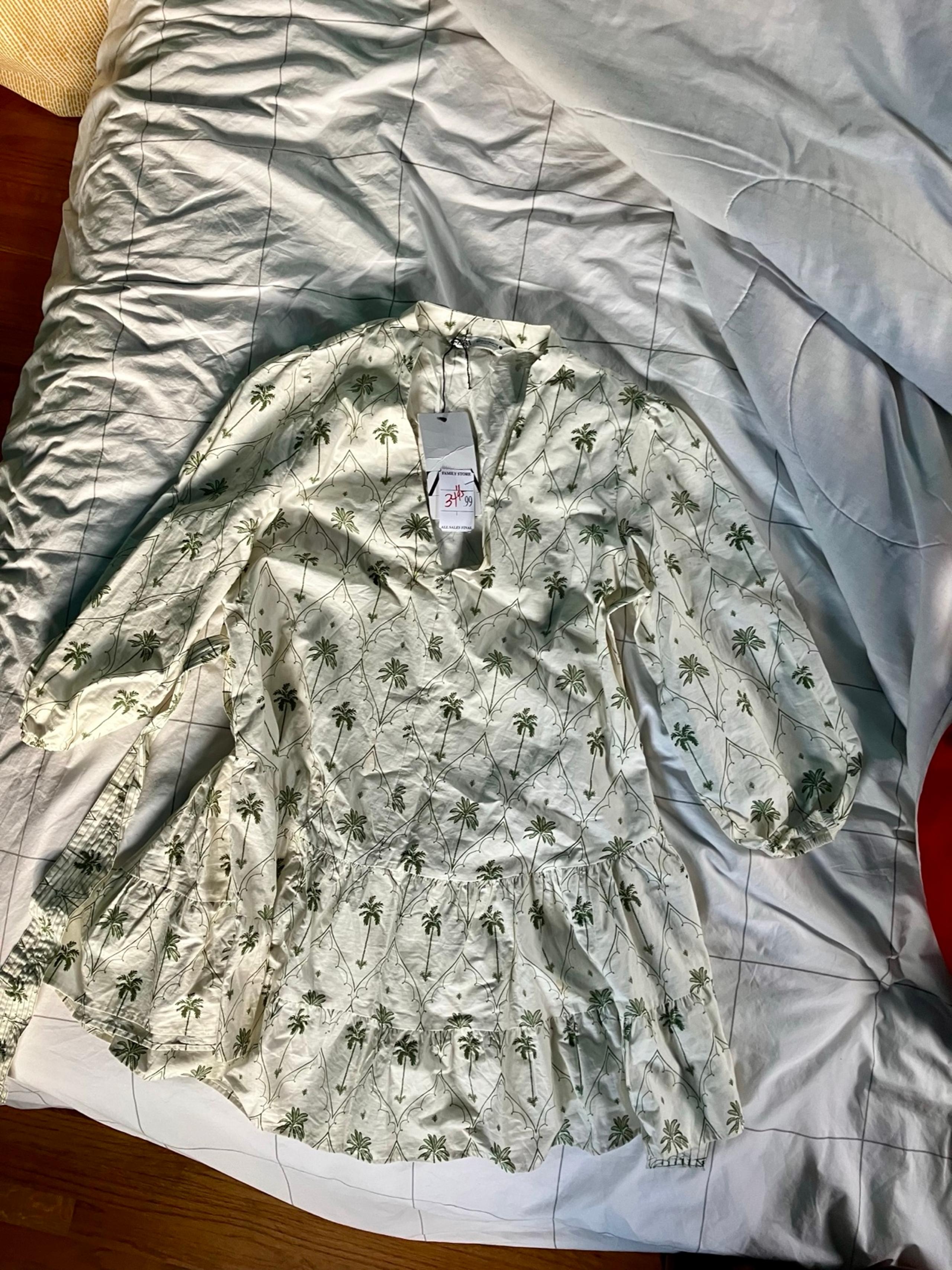 Zara White Green Palm Print Patterned Shirt M NWT