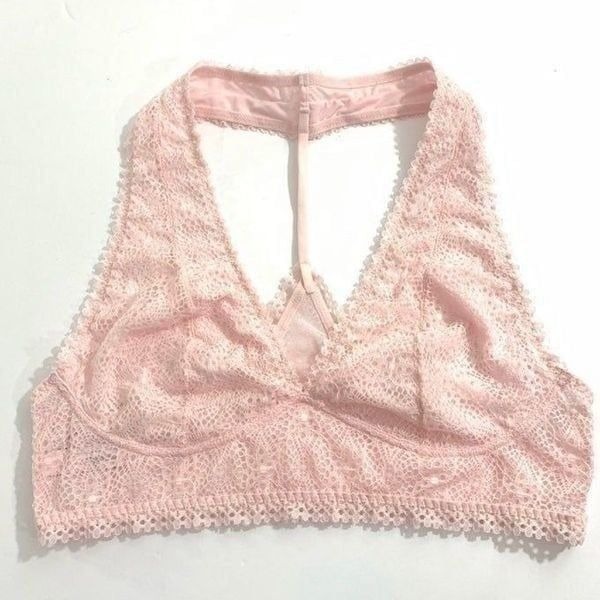 Victoria’s Secret lace Deep V plunge unlined bralette bra Racerback Pink Medium