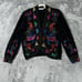 Vintage 80s Sweater Womens M Black Colorful Pullover Beaded Silk Angora Holiday