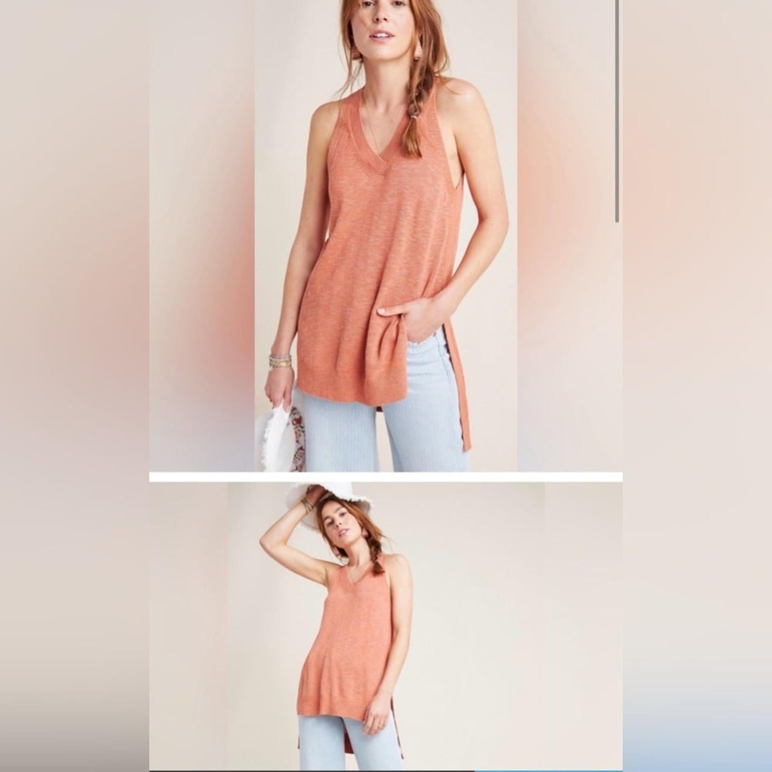 ANTHROPOLOGIE top Desmond Rust VNeck Linen Blend Knit Tunic shirt Sweater Vest