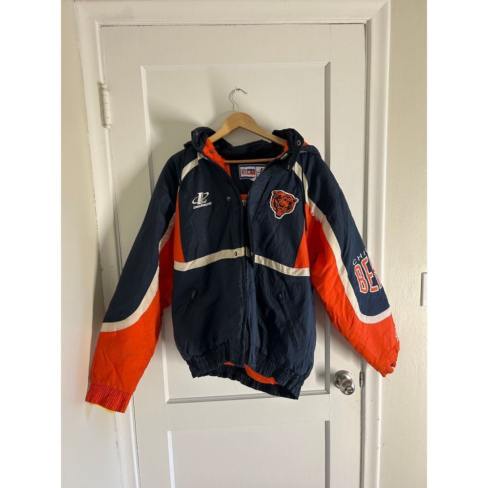 90's Logo Athletic NFL Proline Chicago Bears Windbreaker M Hoodie Blue Orange