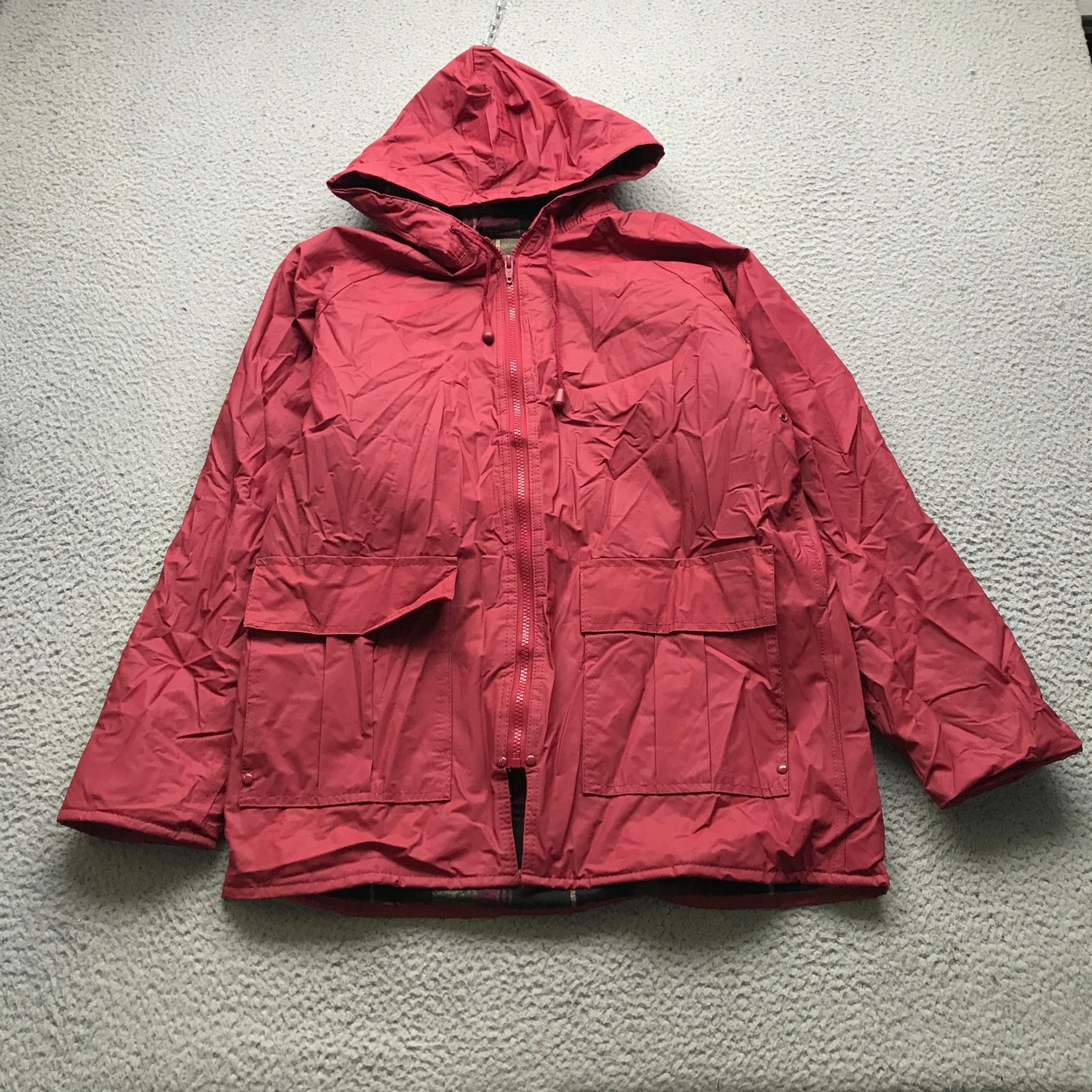 Vintage Misty Harbor Original Plaid Lined Parka Jacket Hoodie Womens S Maroon