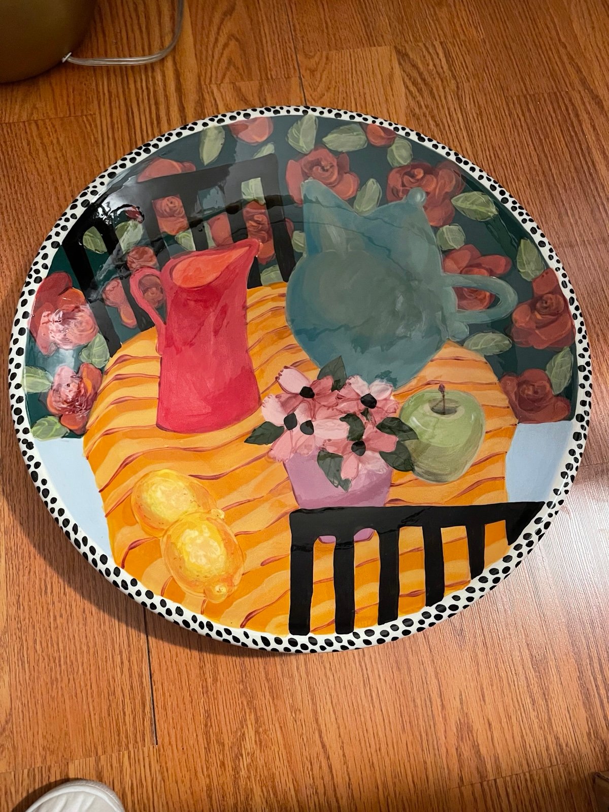 Droll Designs 17” Colorful Art Platter with Floral Design