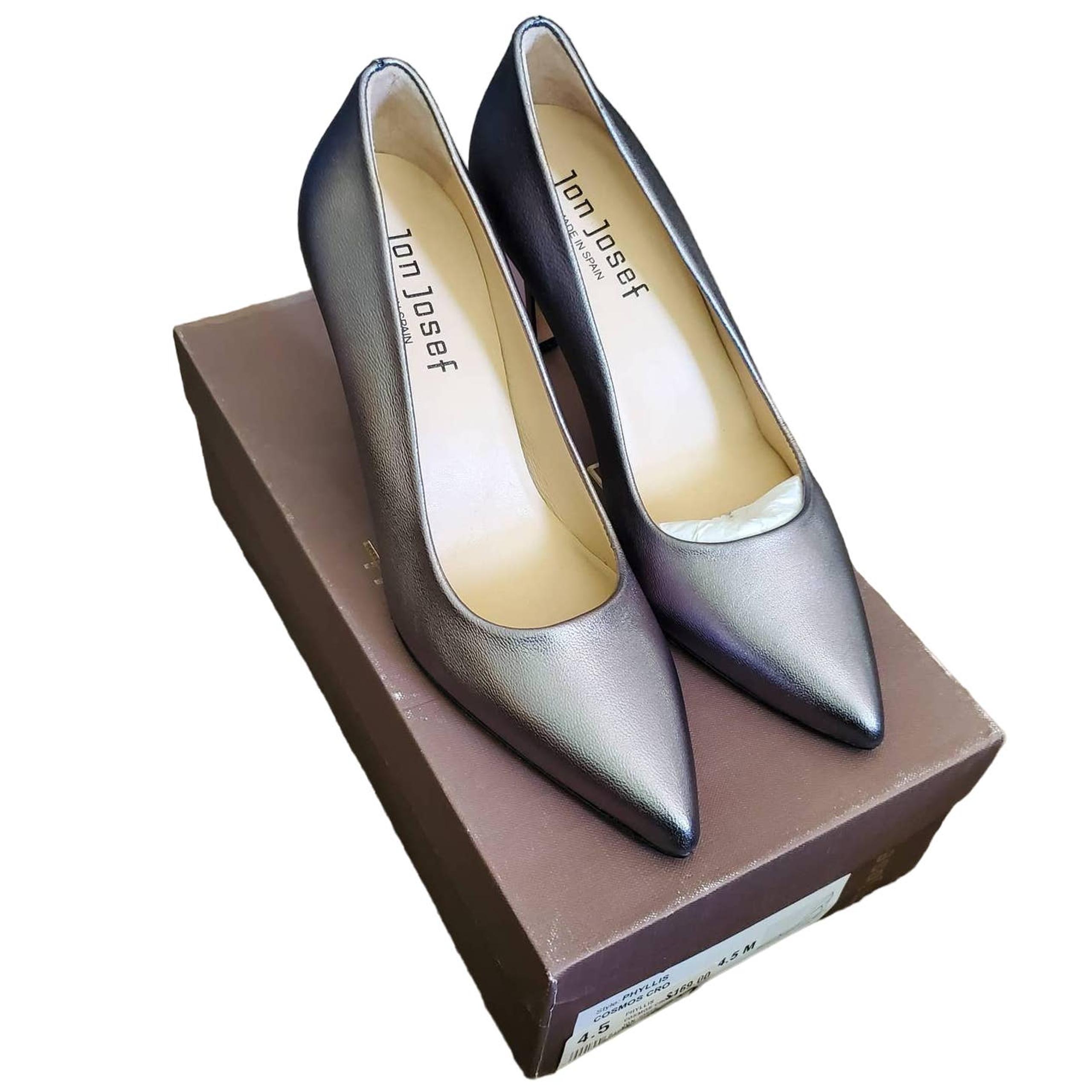 Jon Josef Phyllis Cosmos Cromo Pewter Metallic Leather Pumps Heels NIB Size 6M