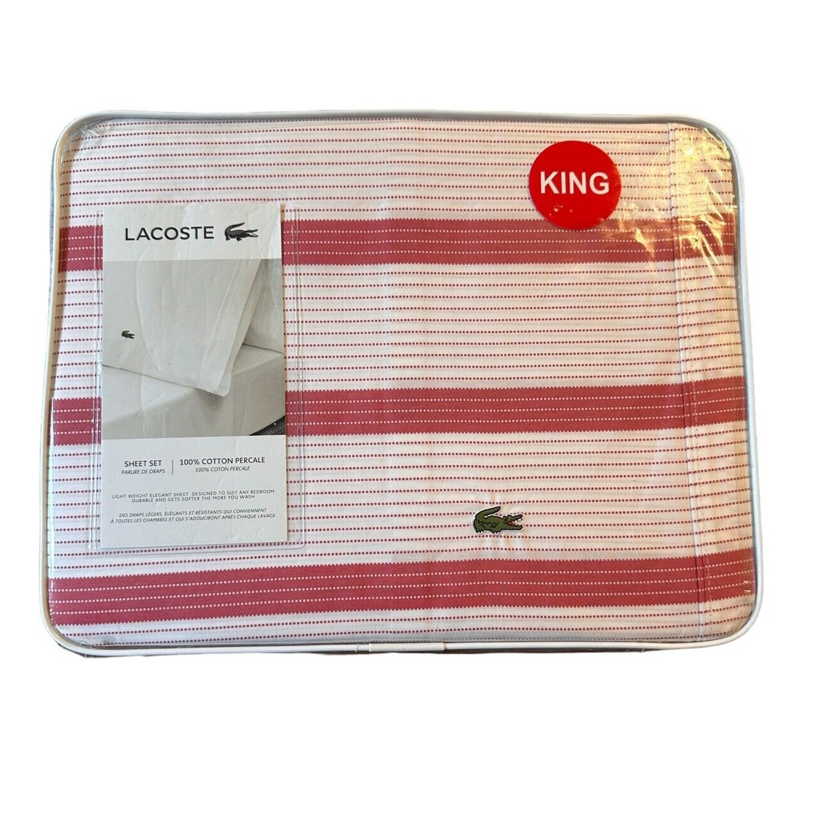 NEW Lacoste Sheet Set King Luxury 4-Piece 100% Cotton Archive Baroque Rose