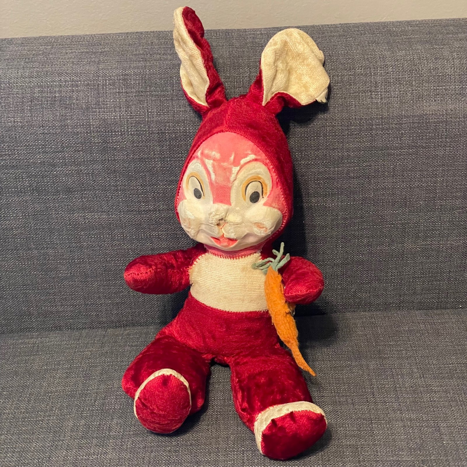 Vintage Gund Swedlin Red Thumper Walt Disney Stuffed Animal Plush 1950 w/Carrot